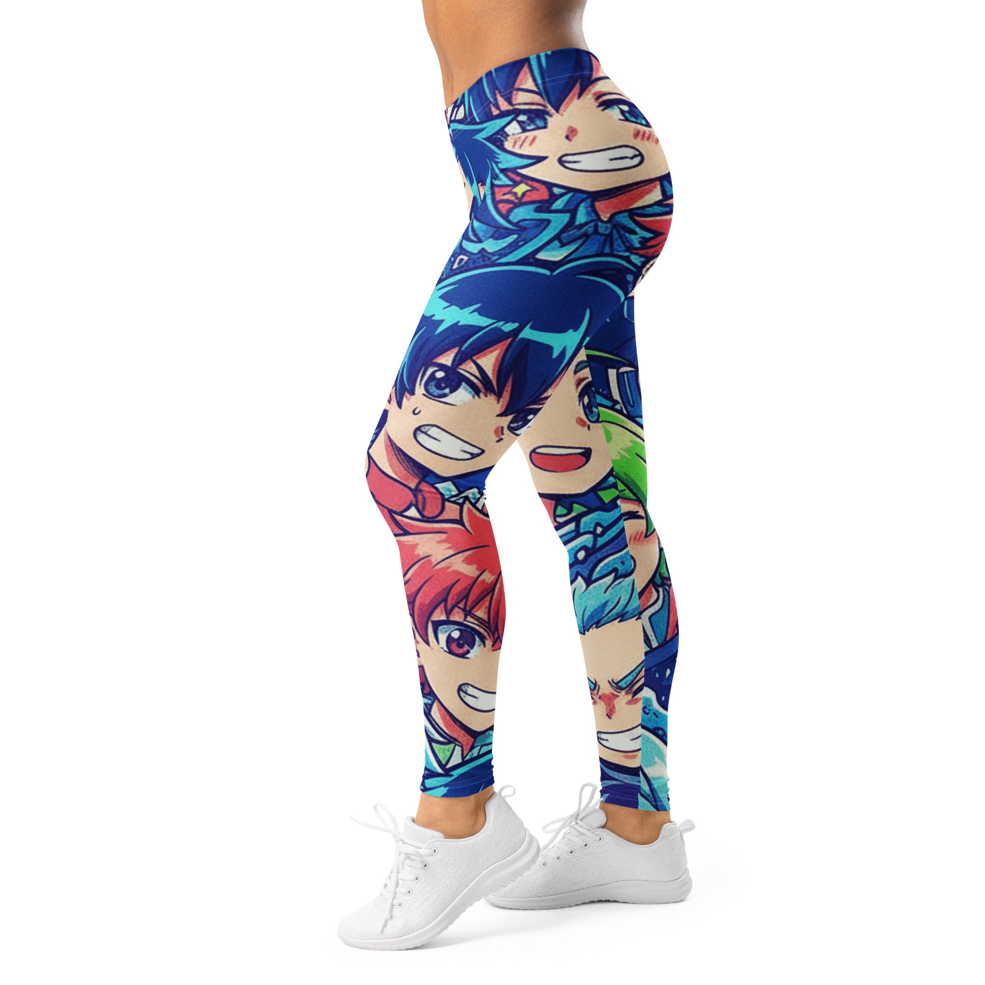 Women's anime collage ocean wave leggings front view