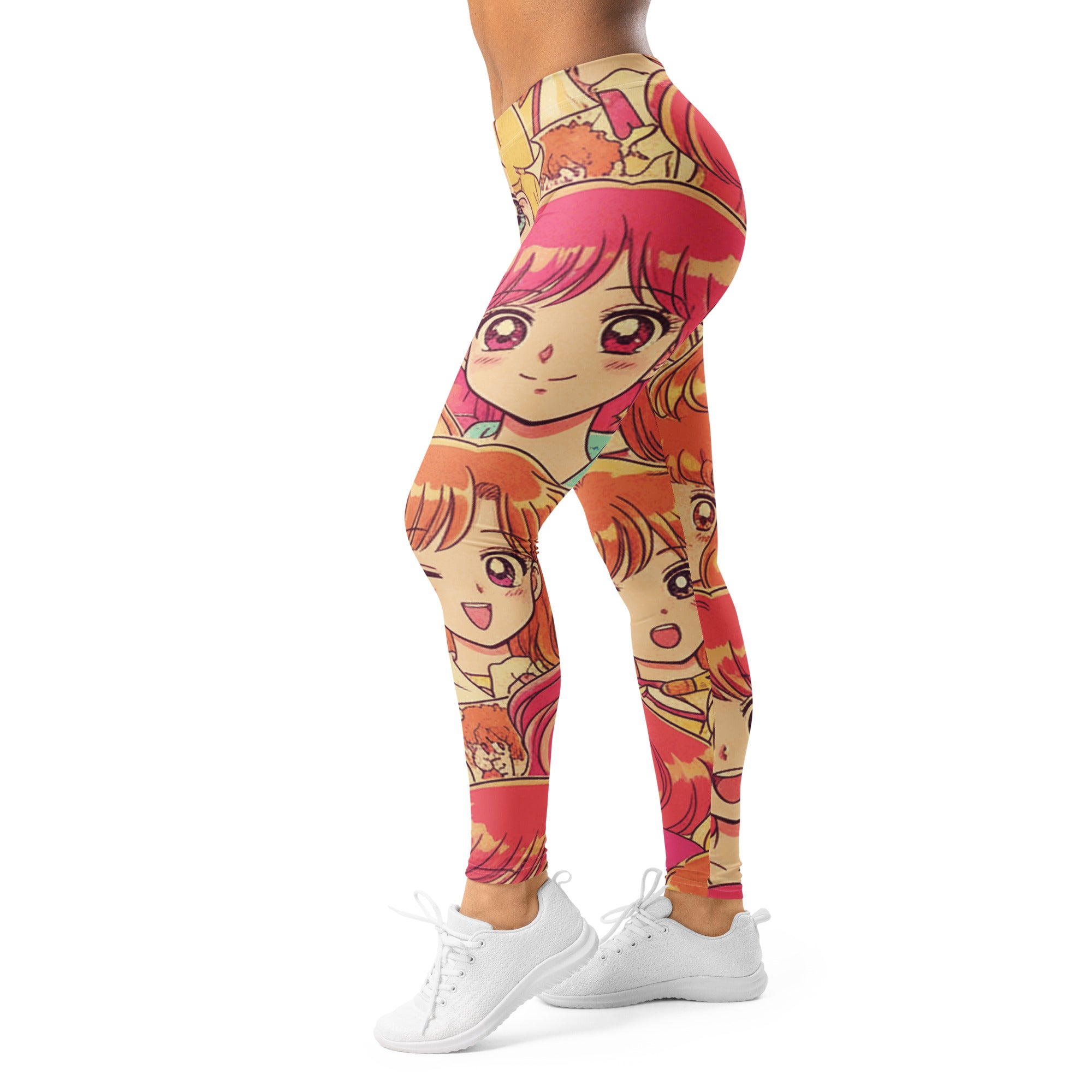 Women's anime collage retro shojo printed leggings front view