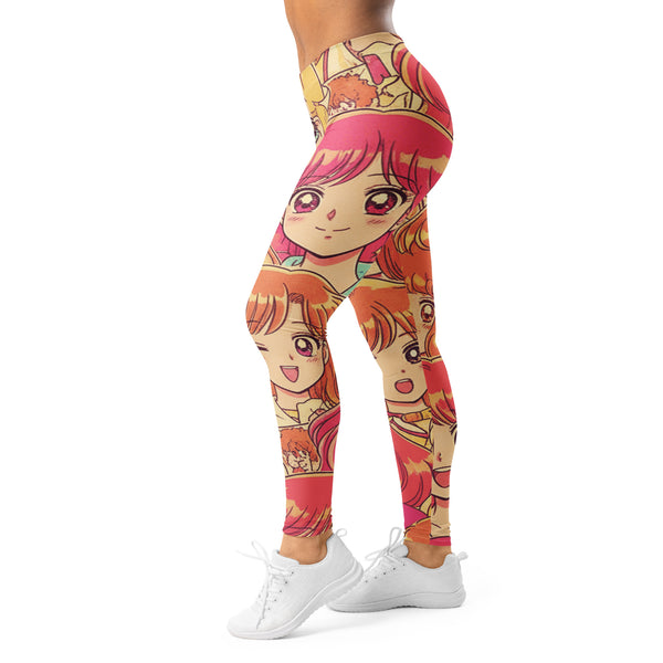 Women's anime collage retro shojo printed leggings front view