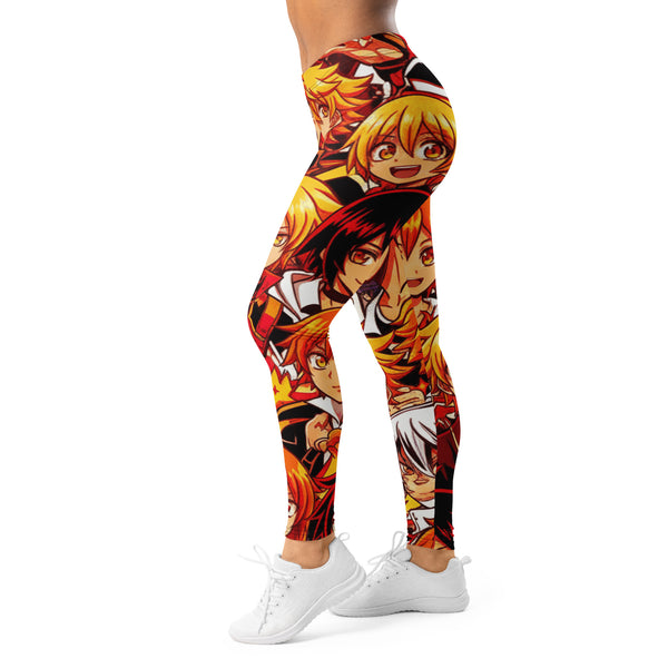 Women's anime collage fire spirit printed leggings front view