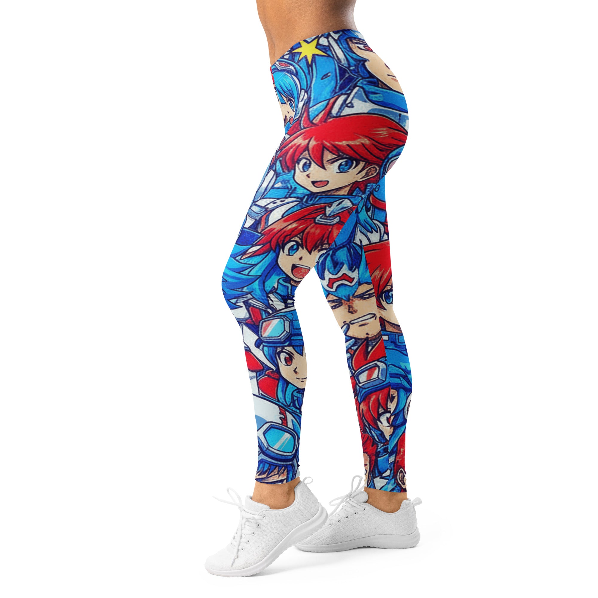 Women's anime collage mecha pilot leggings front view
