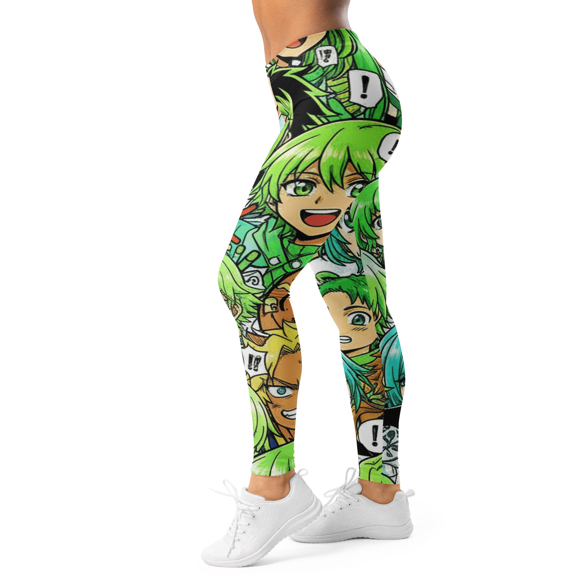 Women's anime collage forest spirit printed leggings front view