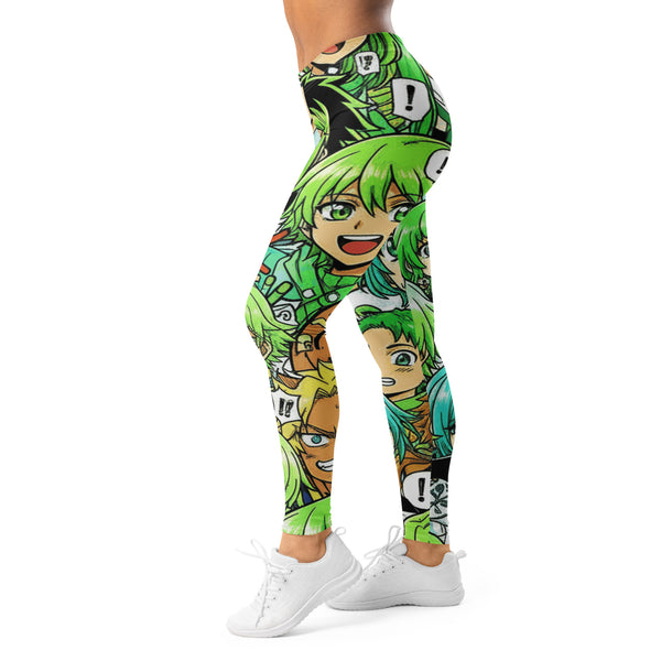 Women's anime collage forest spirit printed leggings front view