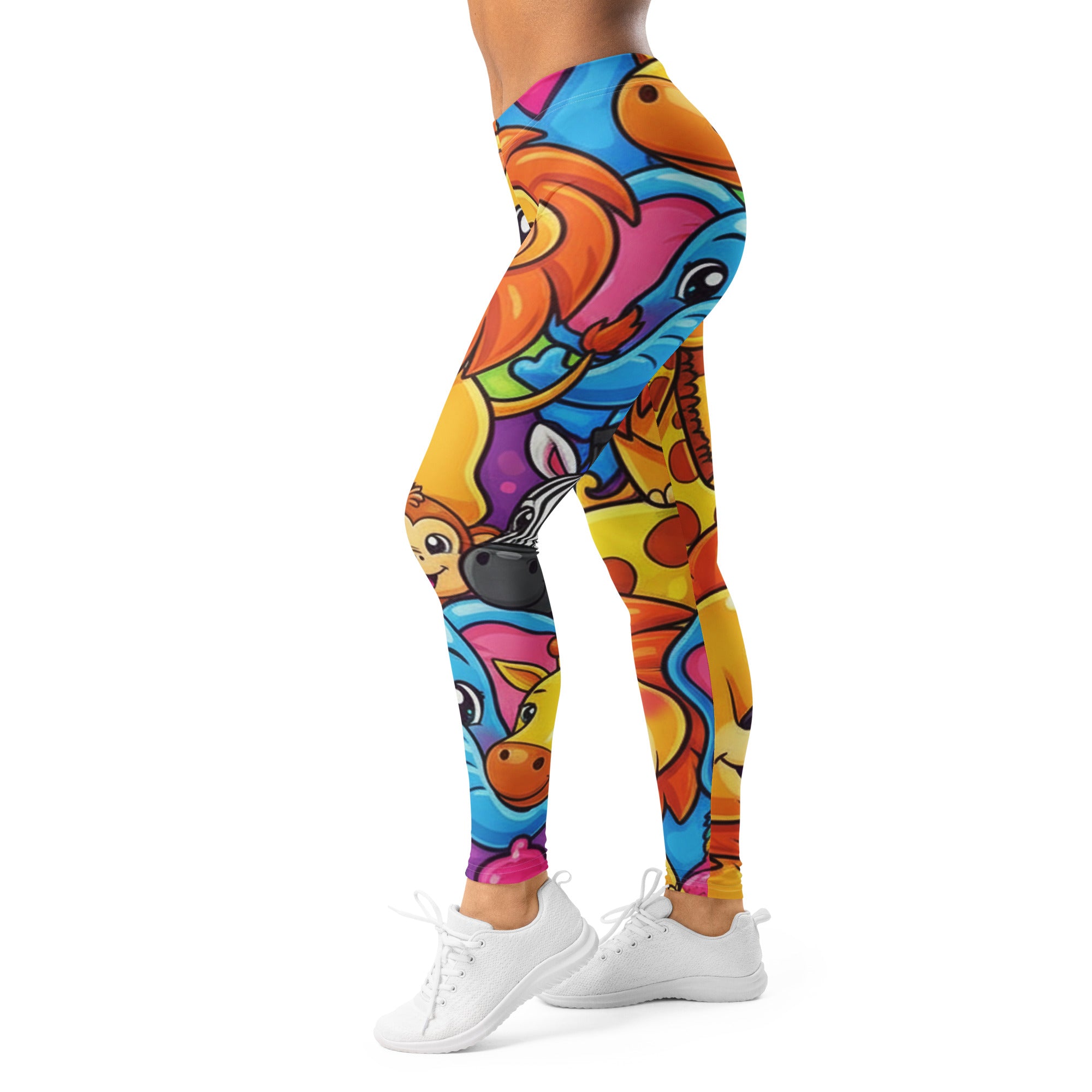 Women's vibrant jungle safari printed leggings front view