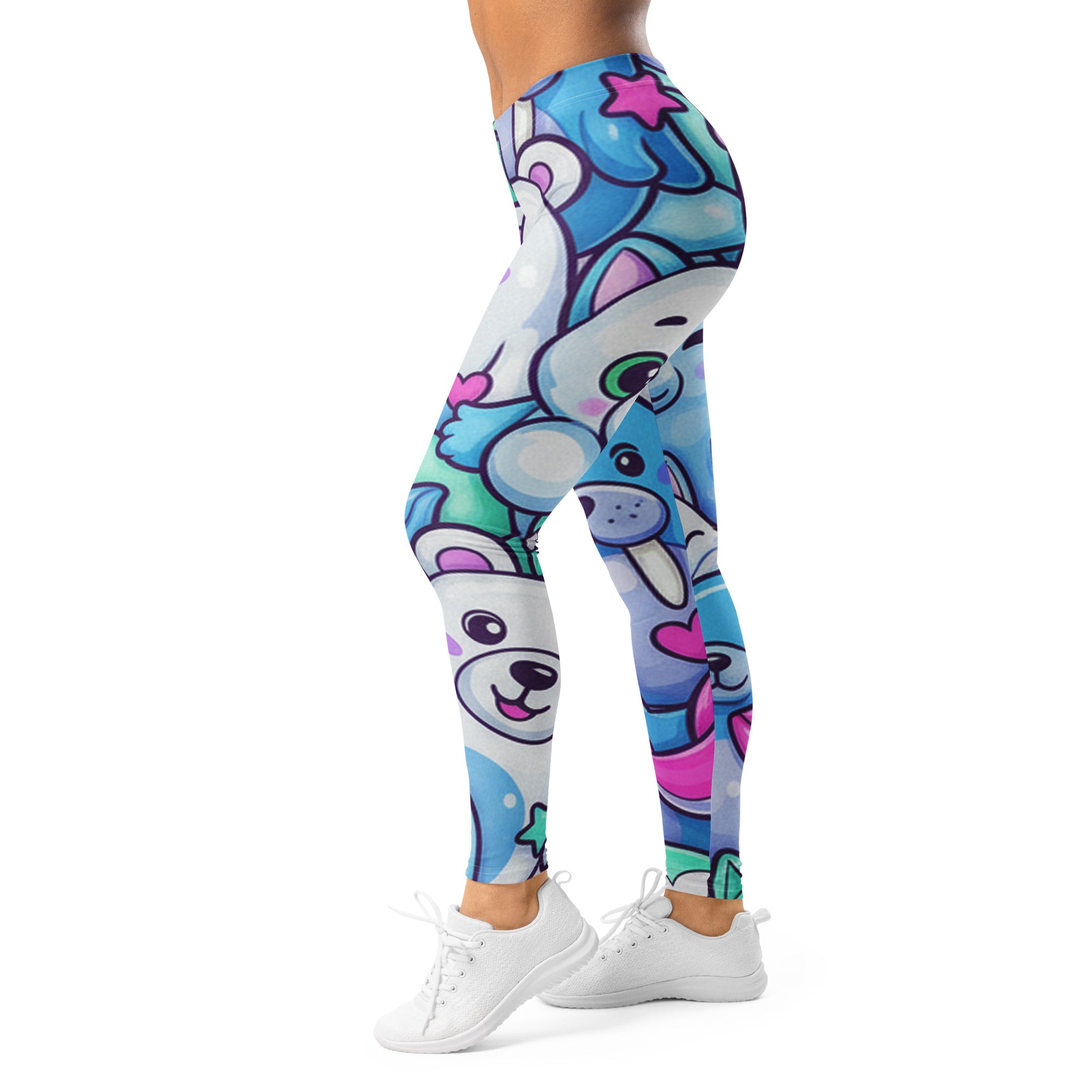 Women's white arctic friends printed leggings front view