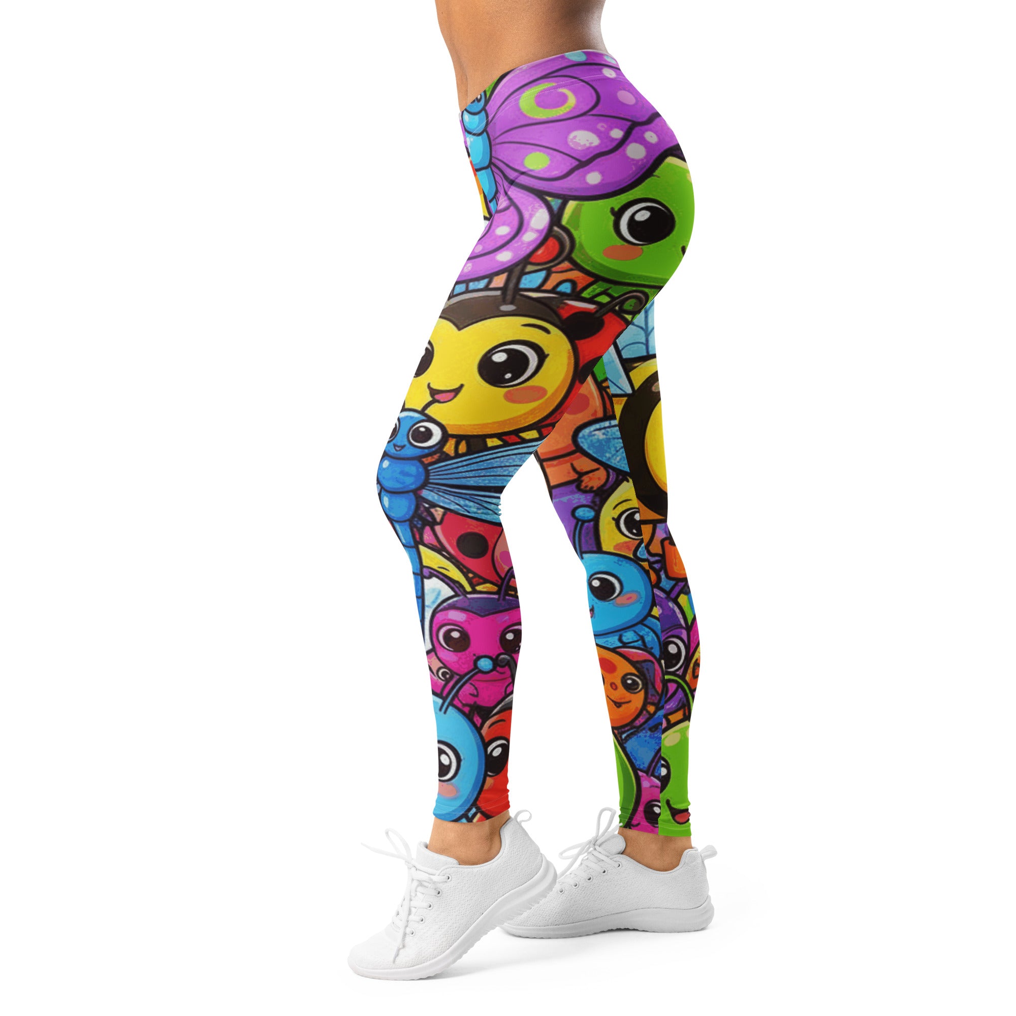 Women's vibrant bug life printed leggings front view