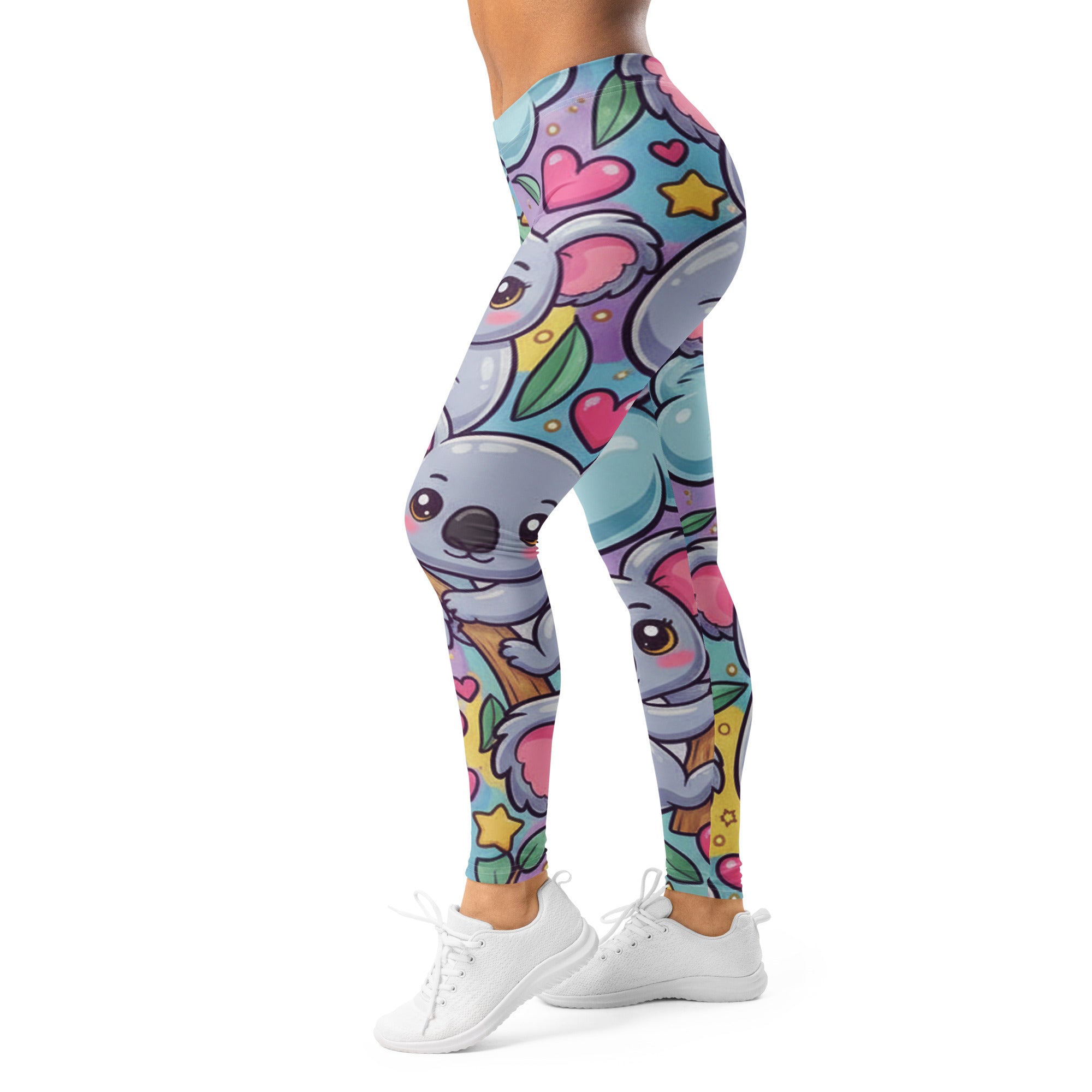 Women's Vibrant Koala and Friends printed leggings front view