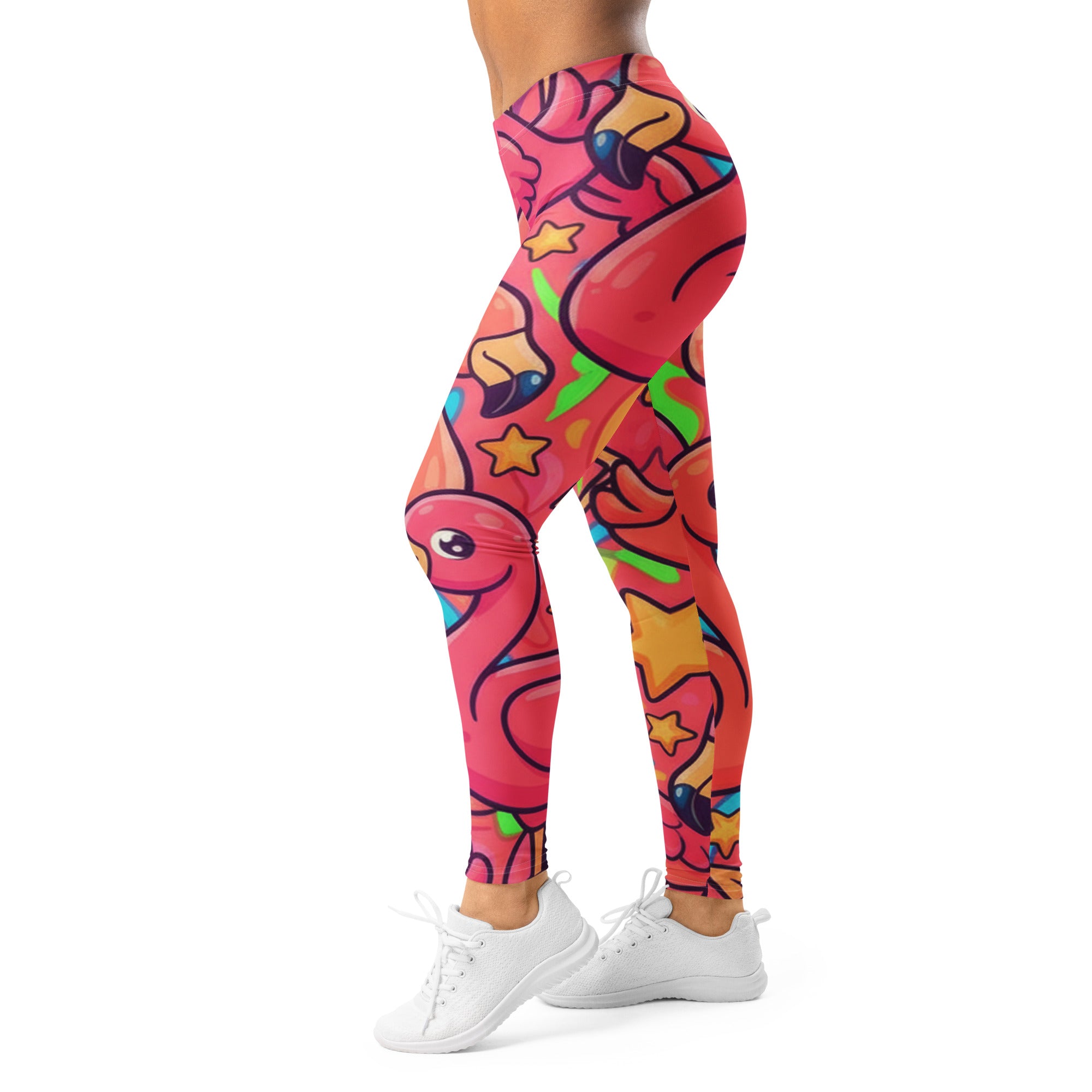 Women's flamingo flock printed leggings front view