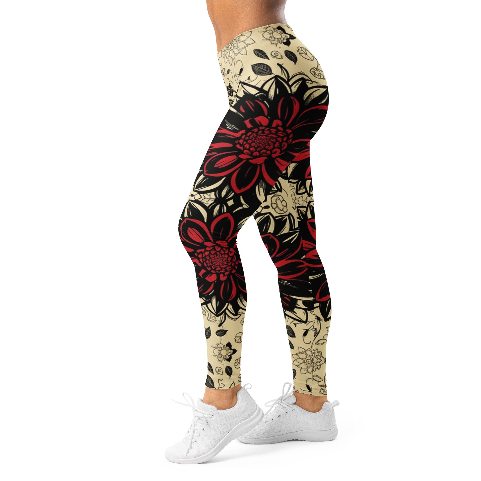 Black Dahlia Bloom Leggings | GearBunch