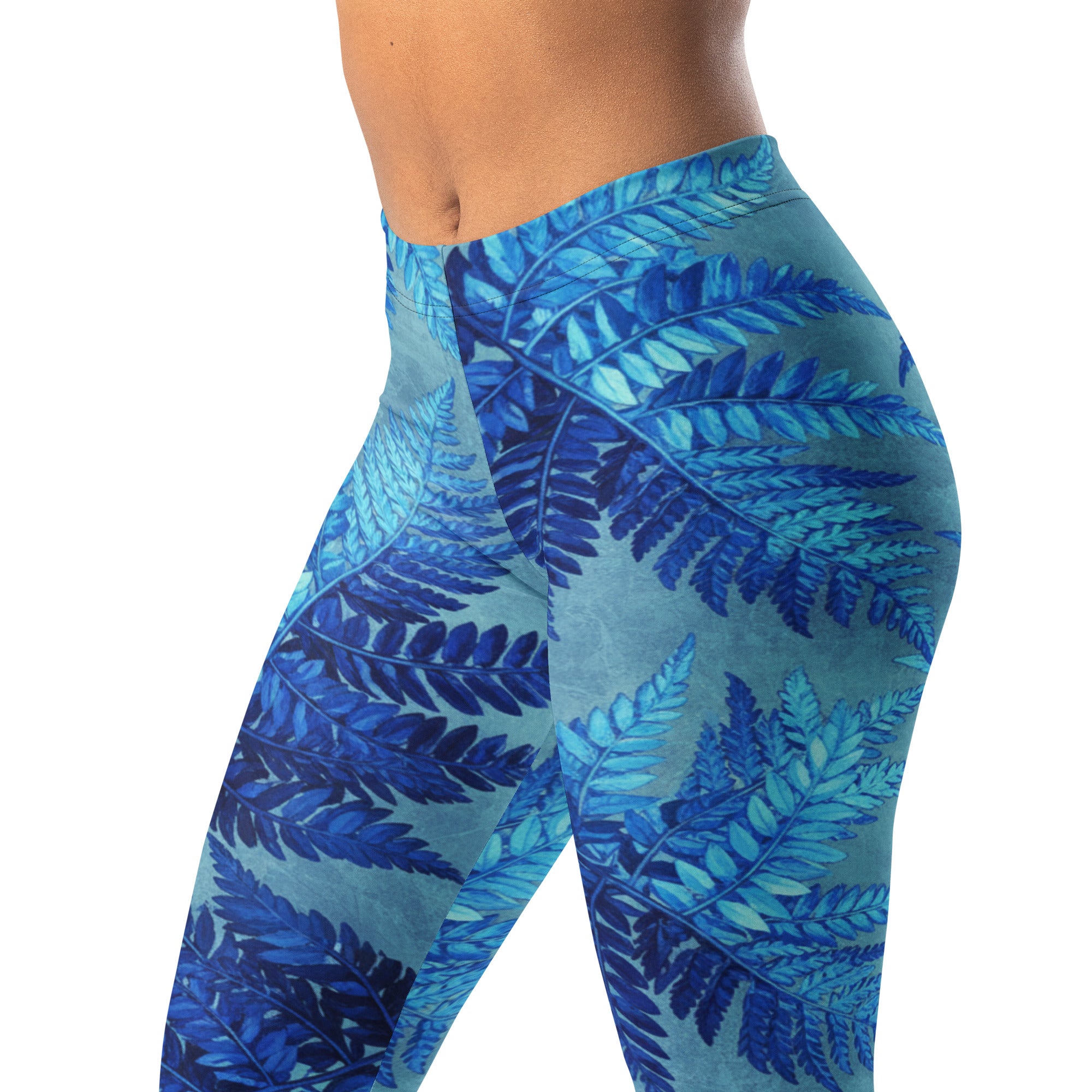 Electrik Blue Ferns Leggings | GearBunch