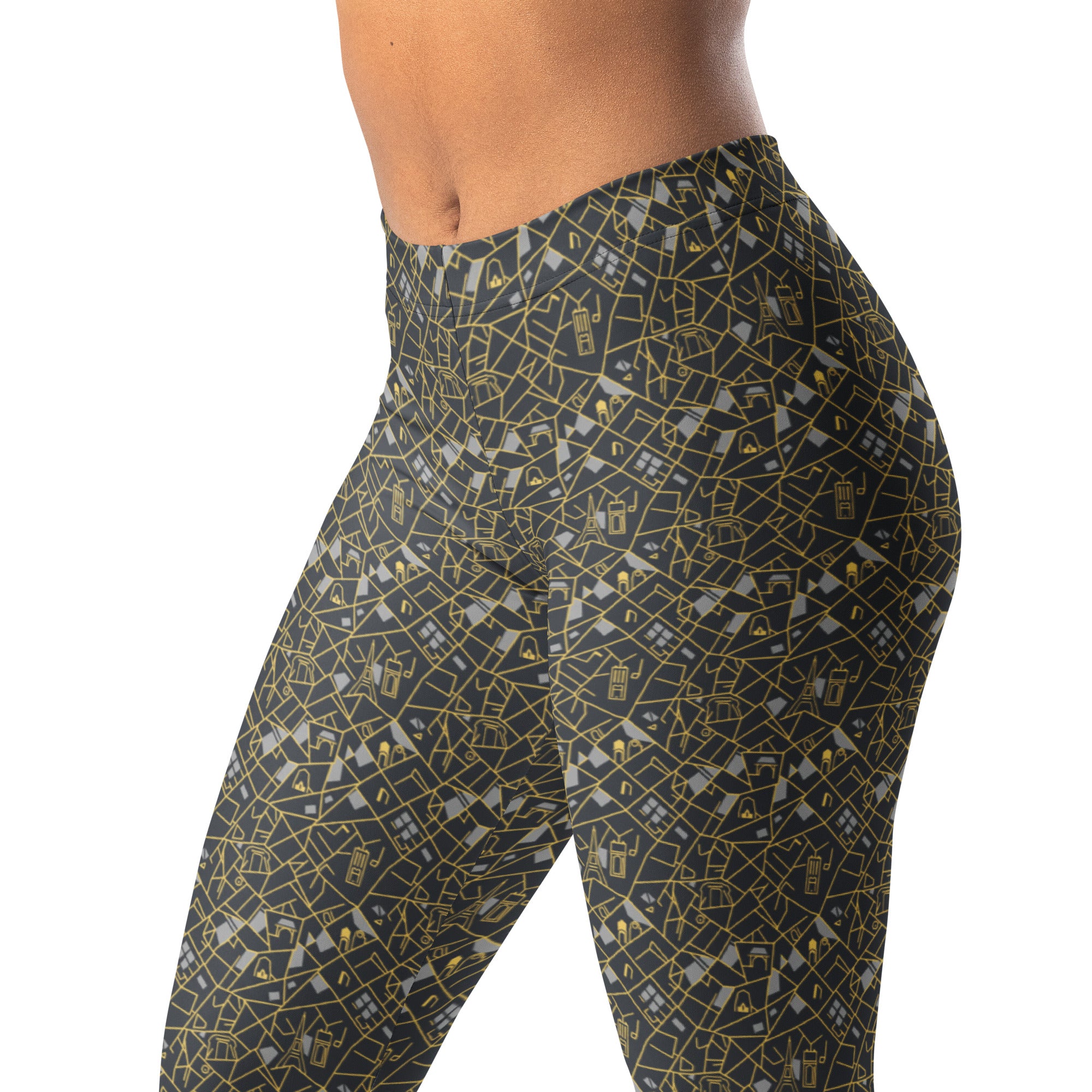 Paris Map Grey Gold Leggings | GearBunch