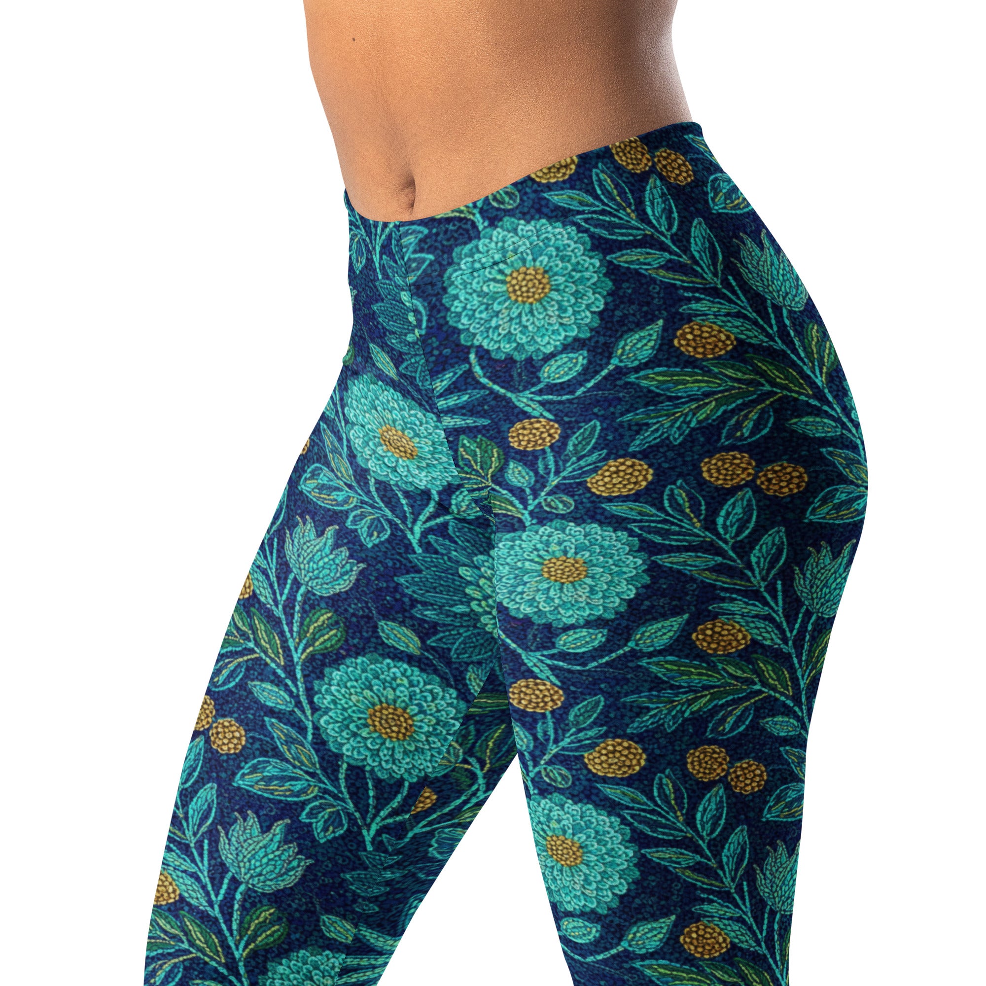 Teal Paillette Lotus Garden Leggings | GearBunch