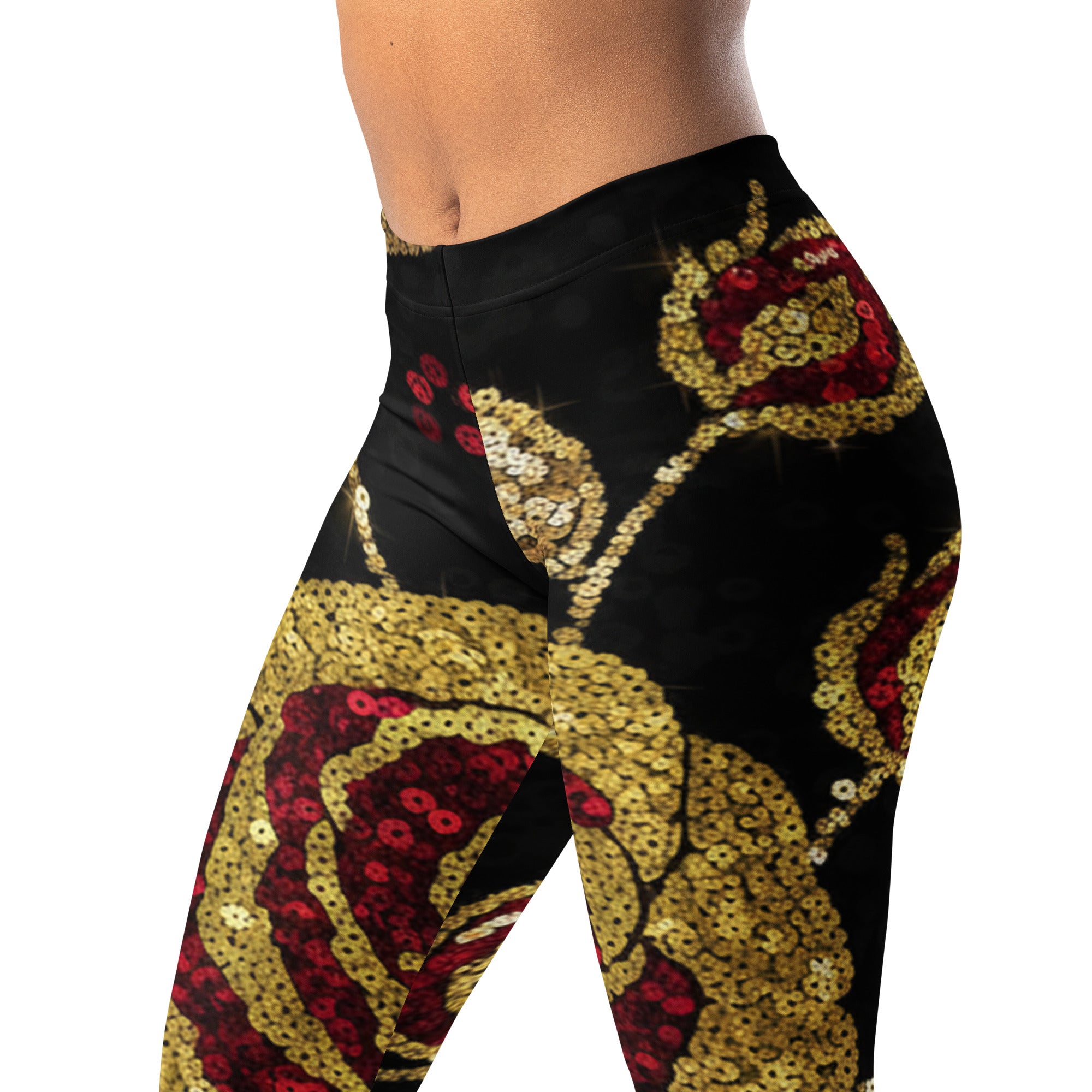 Gold Paillette Rose Leggings | GearBunch