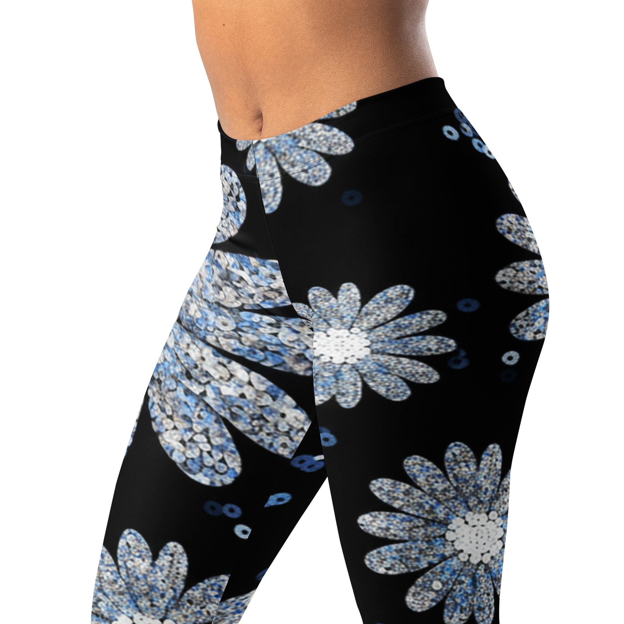 Silver Paillette Daisy Leggings | GearBunch