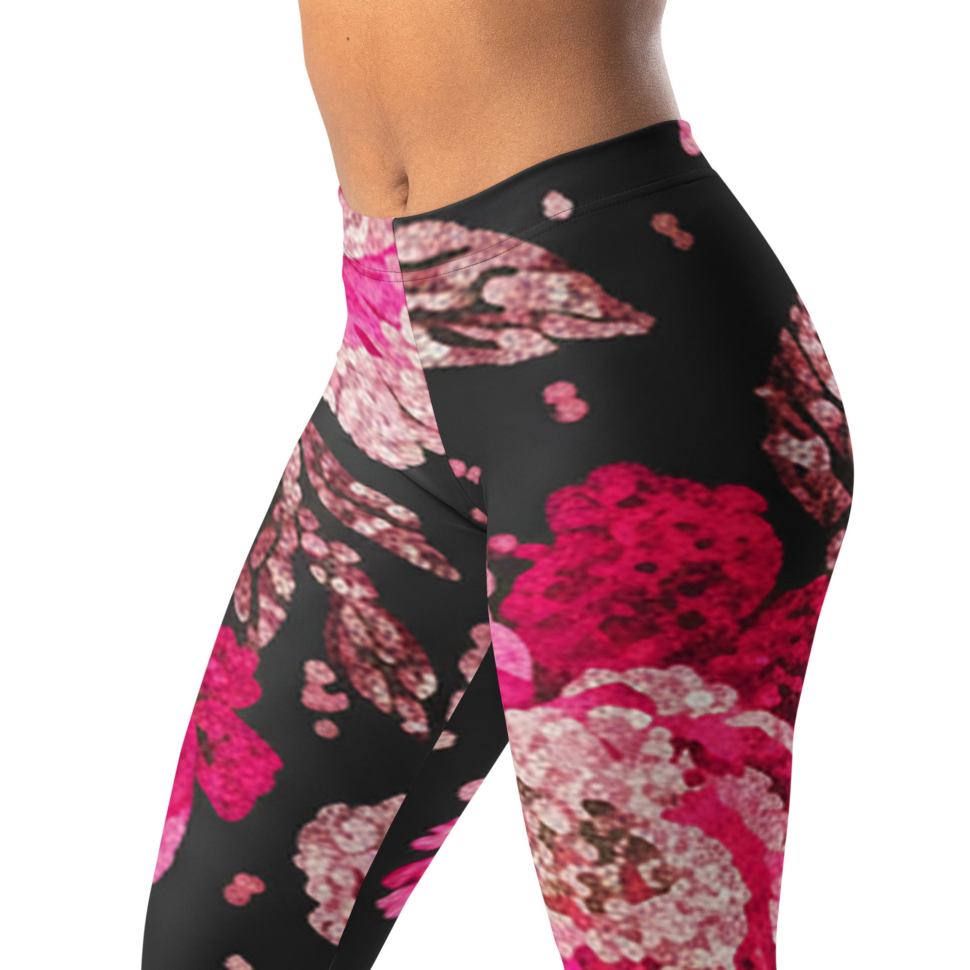 Pink Paillette Peony Leggings | GearBunch