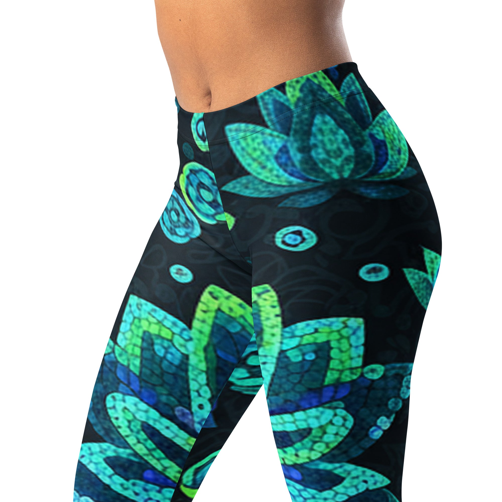 Teal Paillette Lotus Leggings | GearBunch