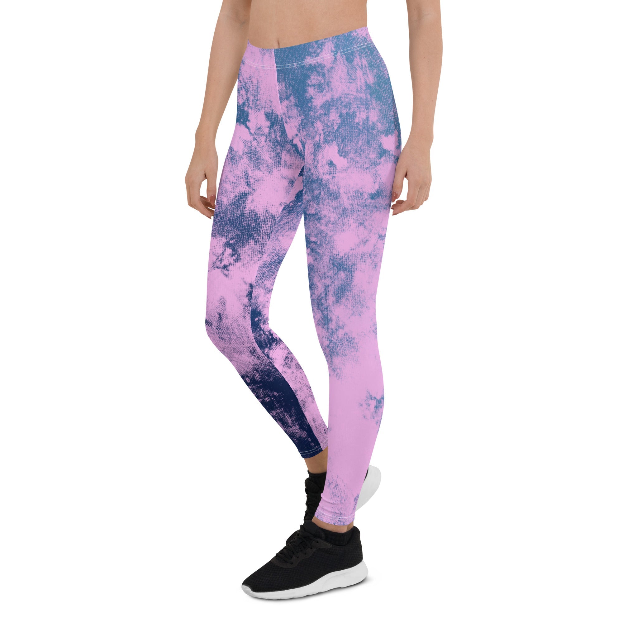 Womens Workout Yoga Pink & Blue Tie Dye Leggings Side View