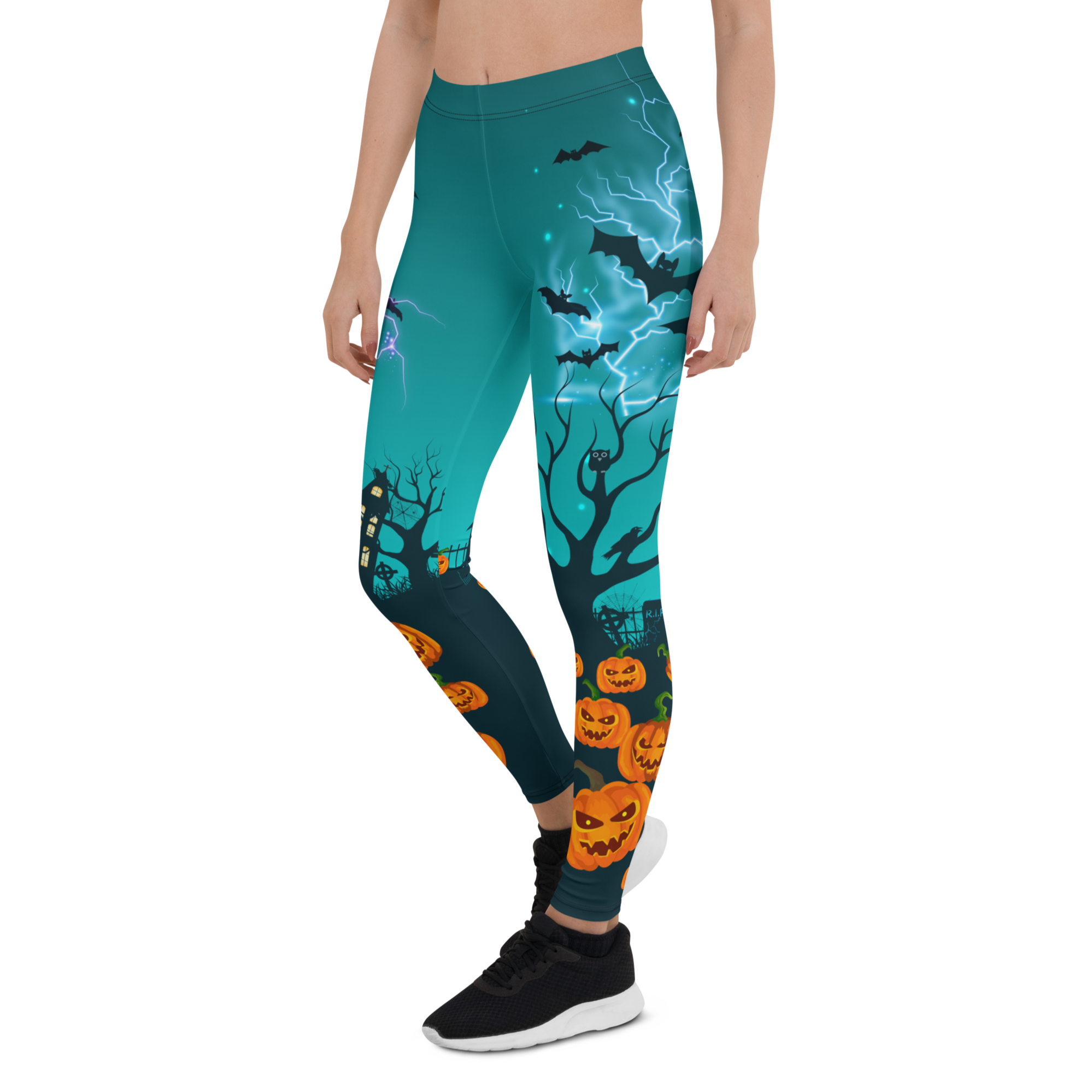 Halloween Pumpkin and Lightning Leggings Left