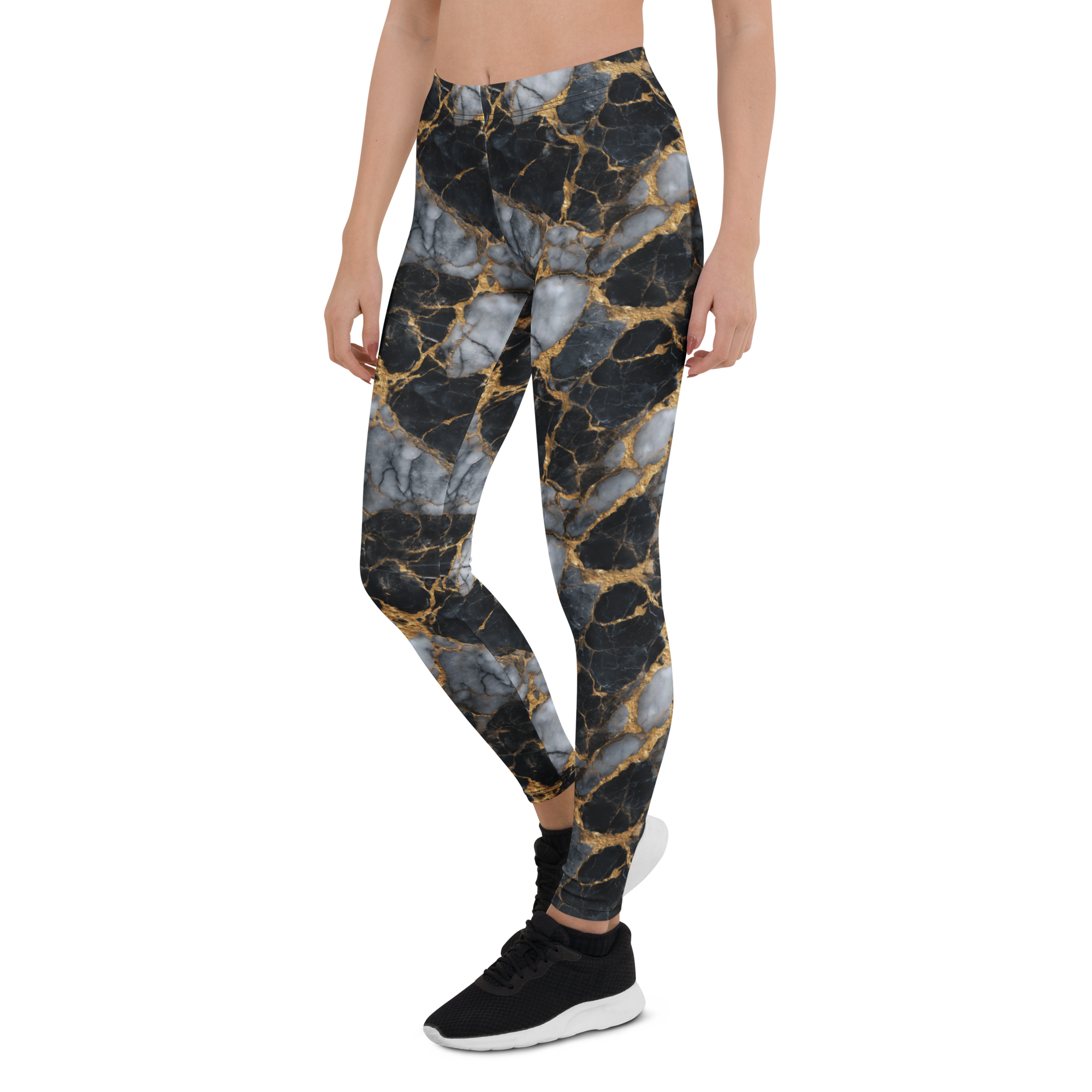 Black Gold Marble Leggings Left View