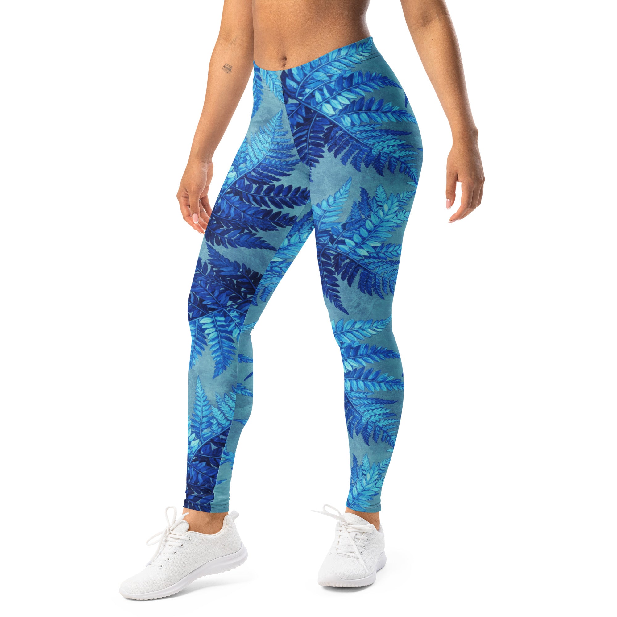 Electrik Blue Ferns Leggings | GearBunch