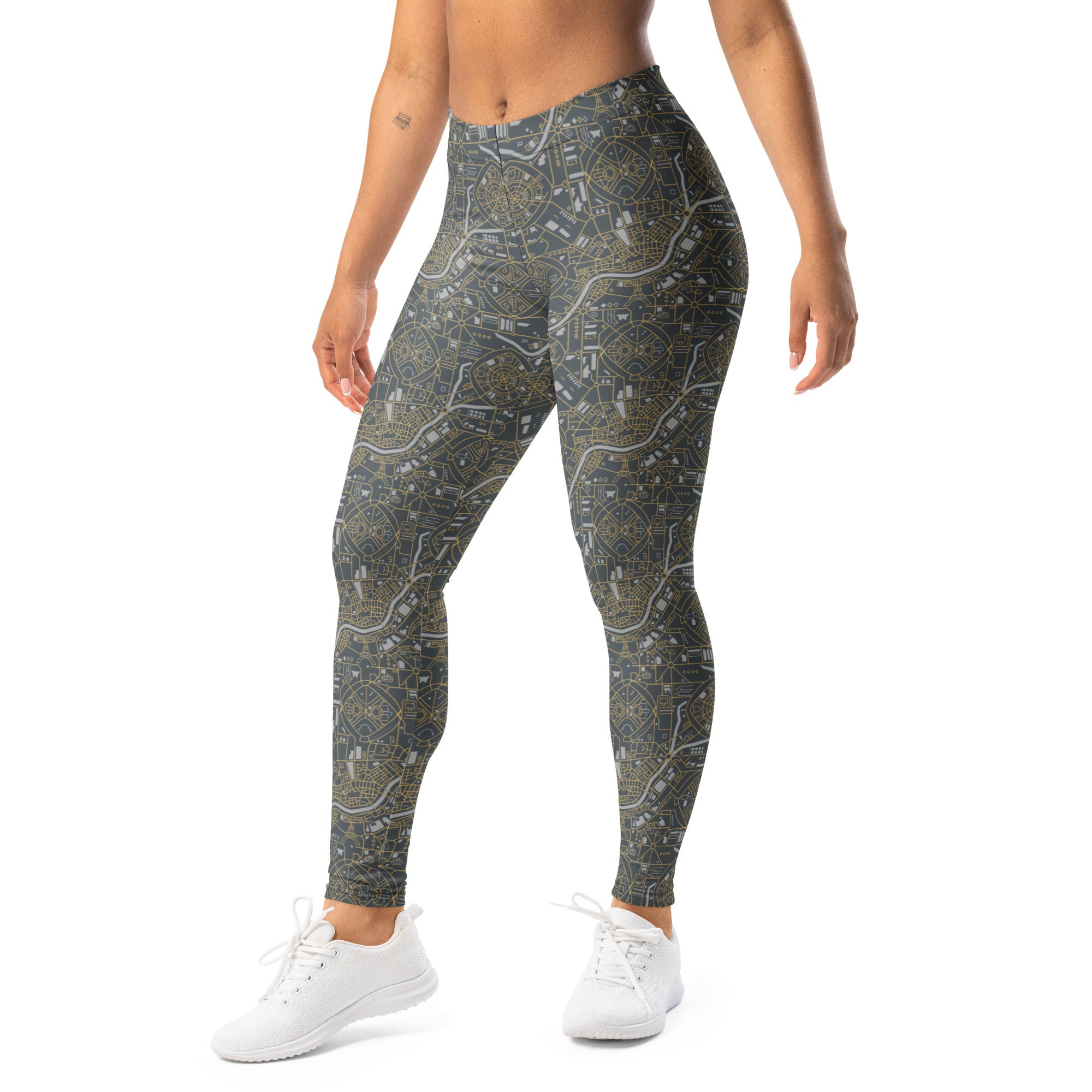 Paris Map Grey Gold Leggings | GearBunch