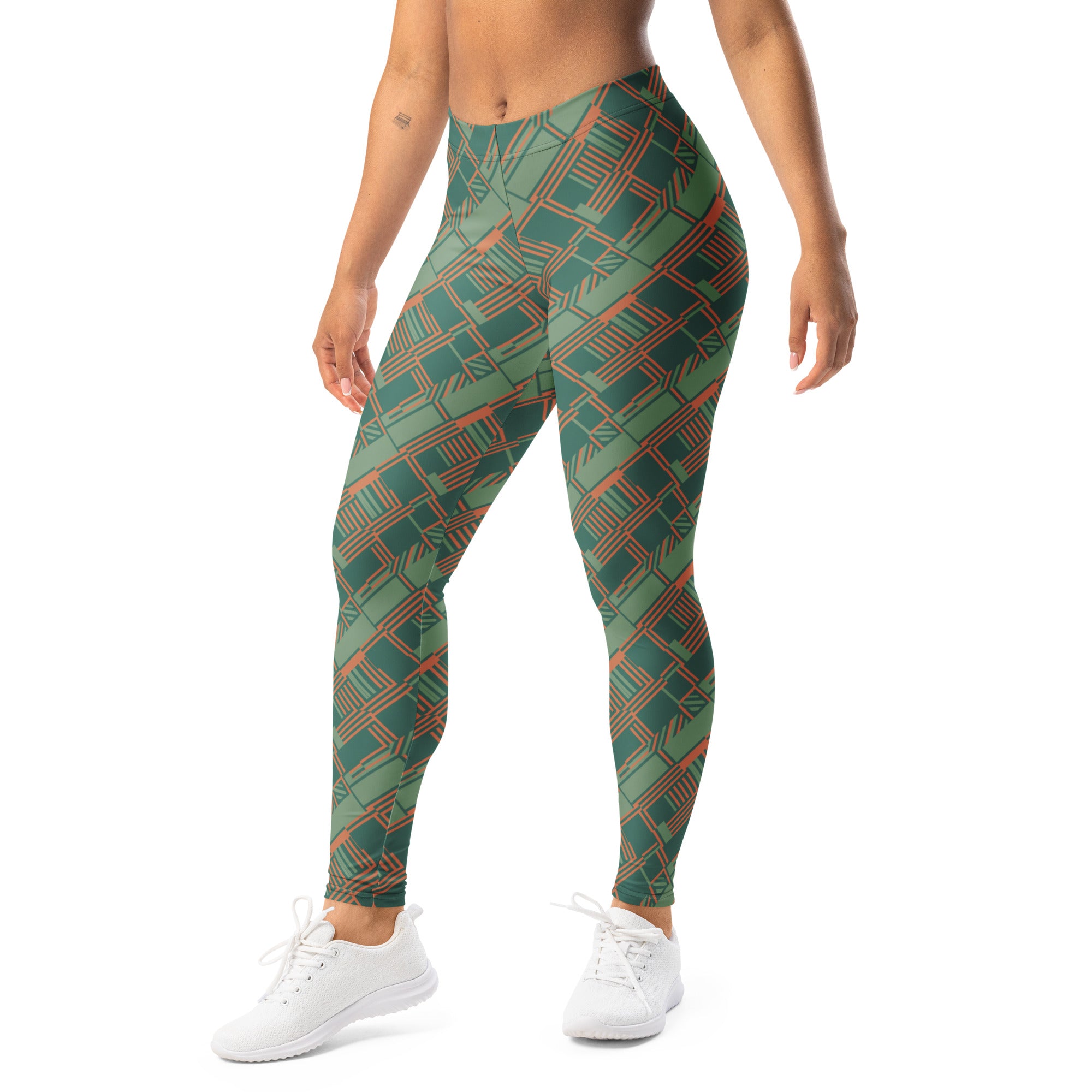 Green Terracotta Stripes Leggings | GearBunch