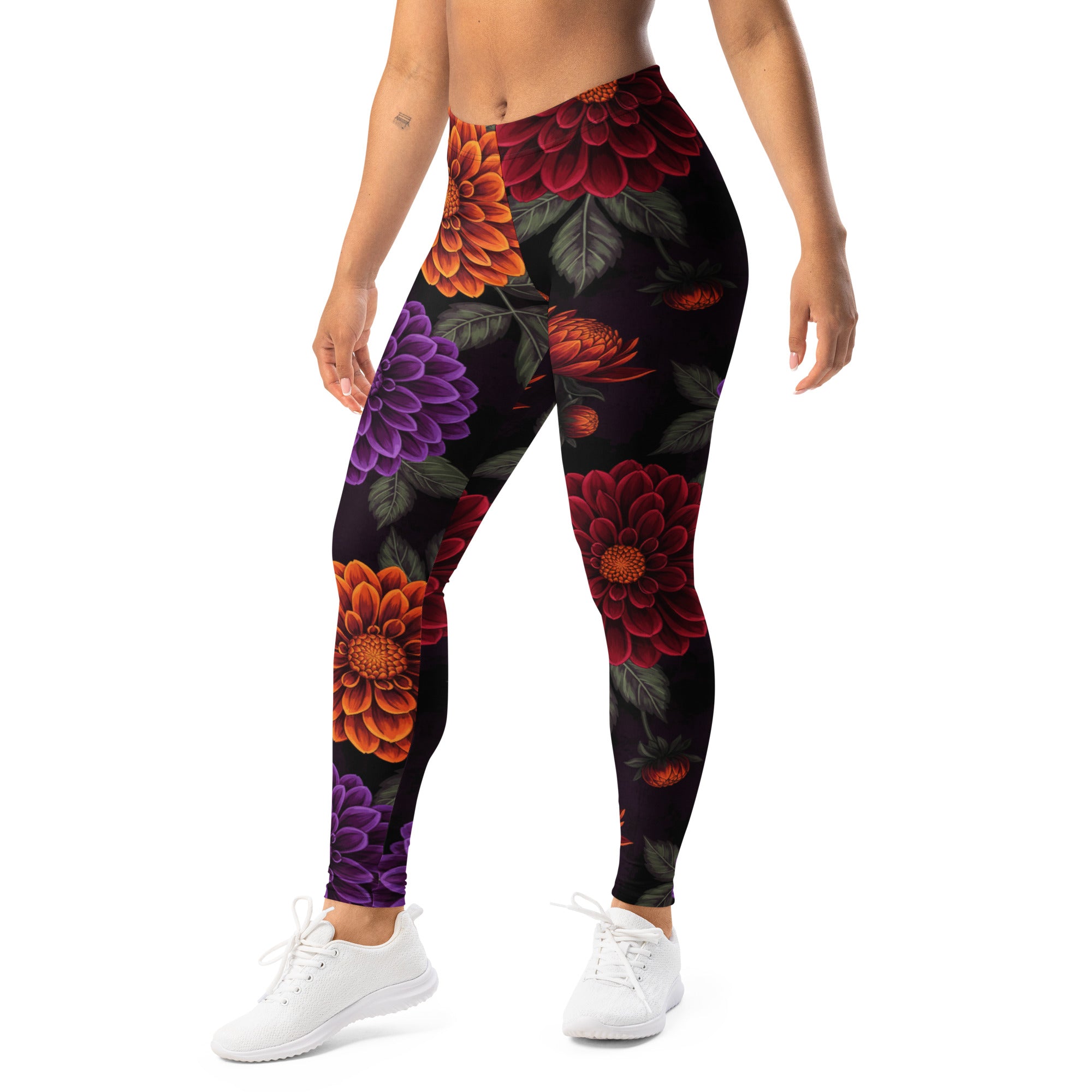 Opulent Dahlia Garden Leggings | GearBunch