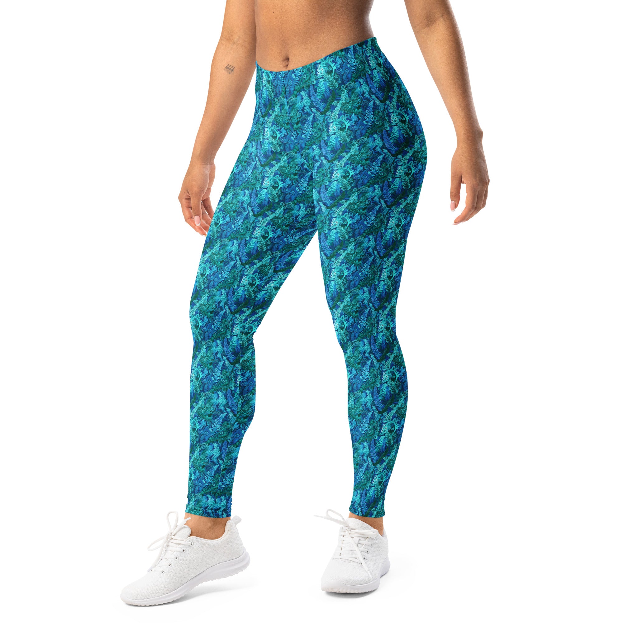 Electrik Blue Ferns Leggings | GearBunch