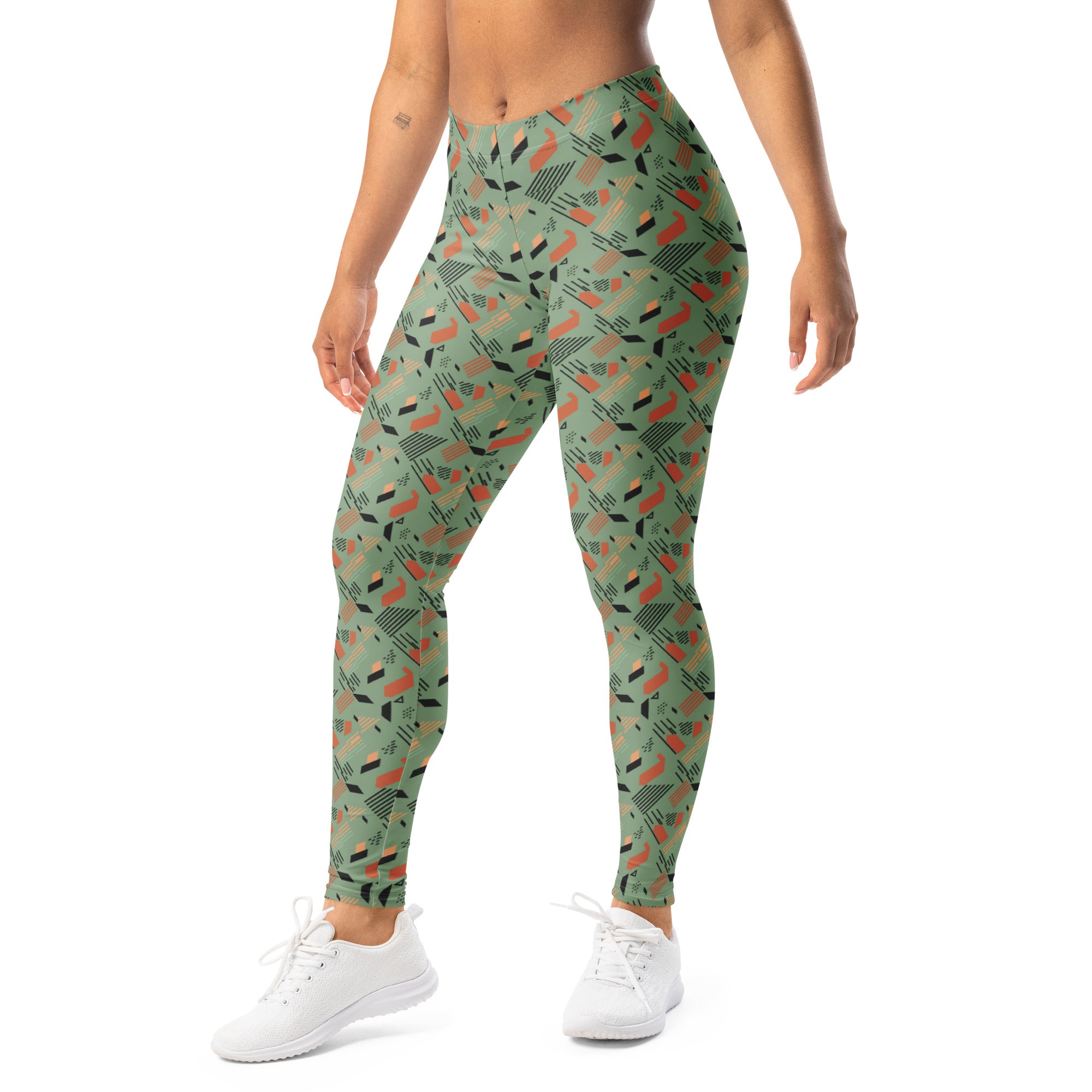 Green Terracotta Stripes Leggings | GearBunch