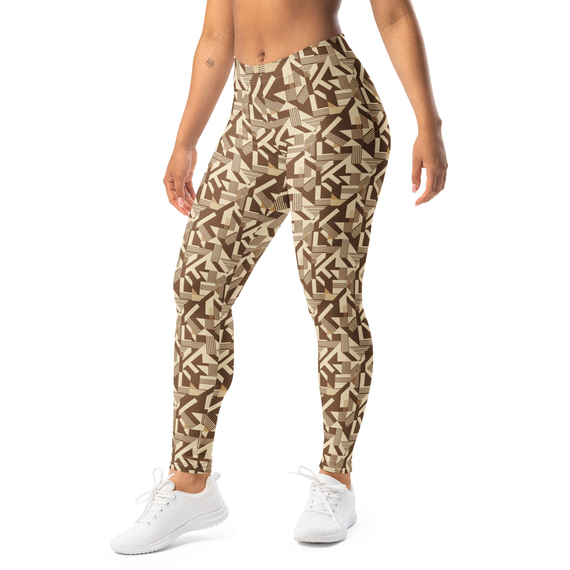 Brown Cream Stripes Leggings | GearBunch