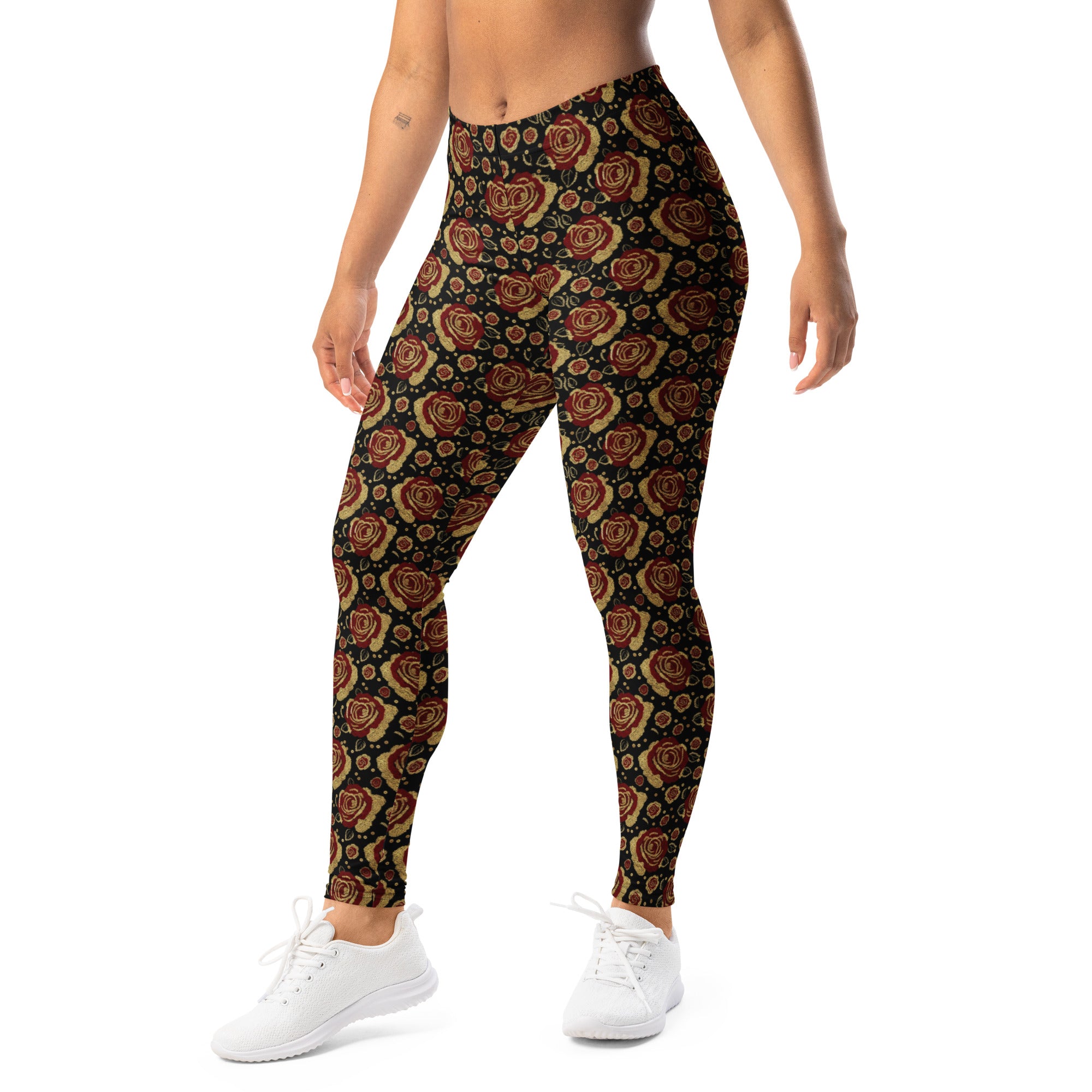 Gold Paillette Rose Leggings | GearBunch