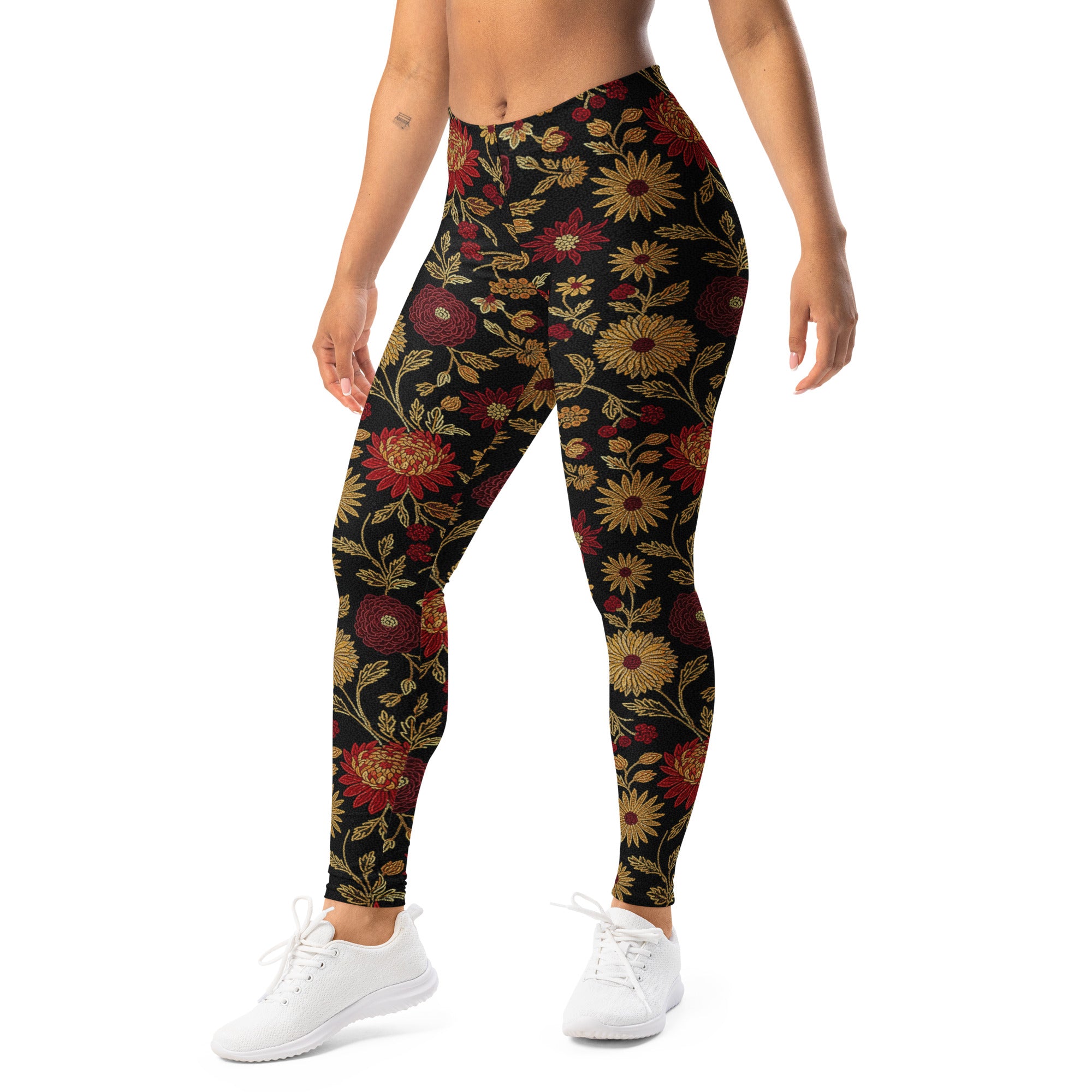 Gold Paillette Rose Garden Leggings | GearBunch