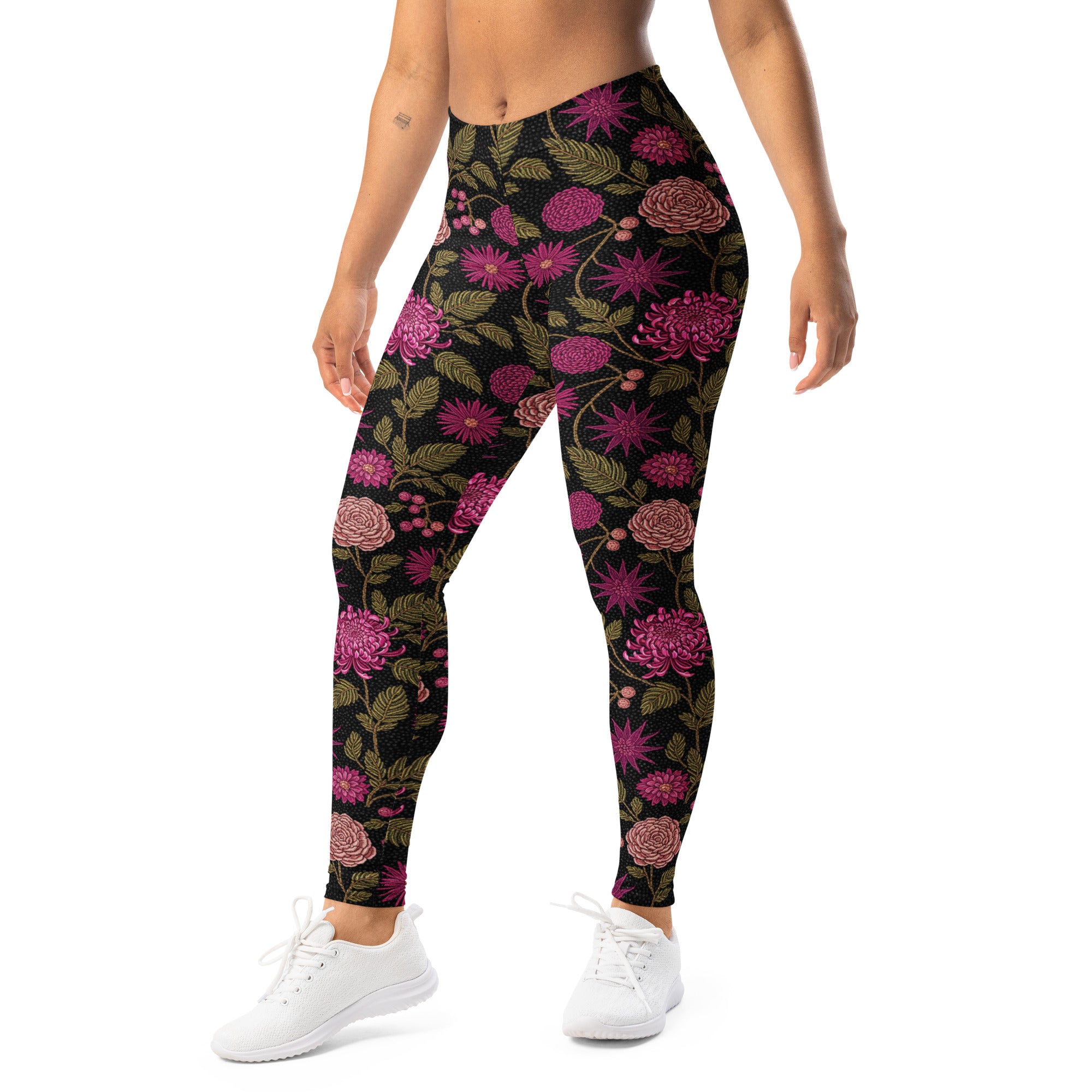 Midnight Paillette Peony Leggings | GearBunch