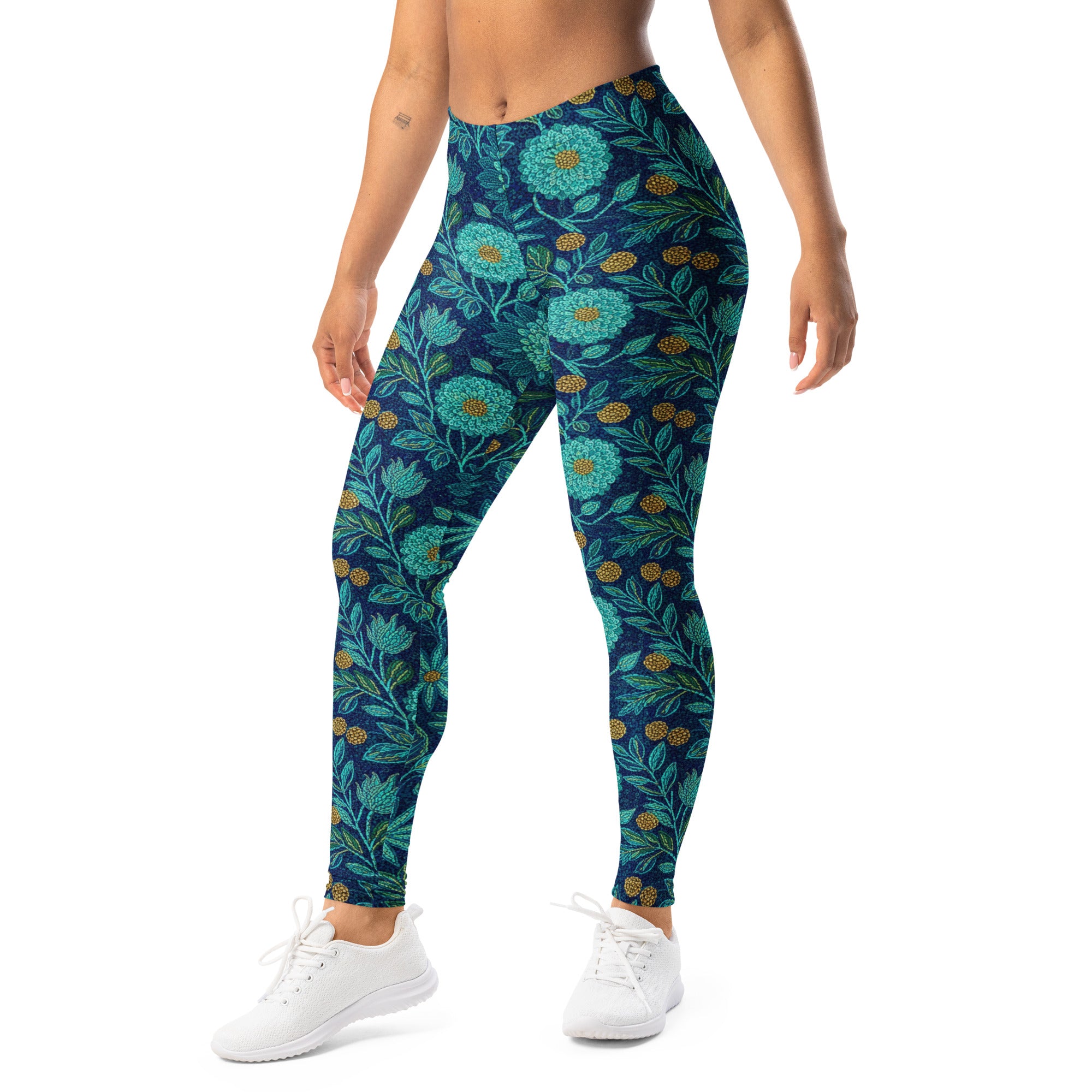 Teal Paillette Lotus Garden Leggings | GearBunch