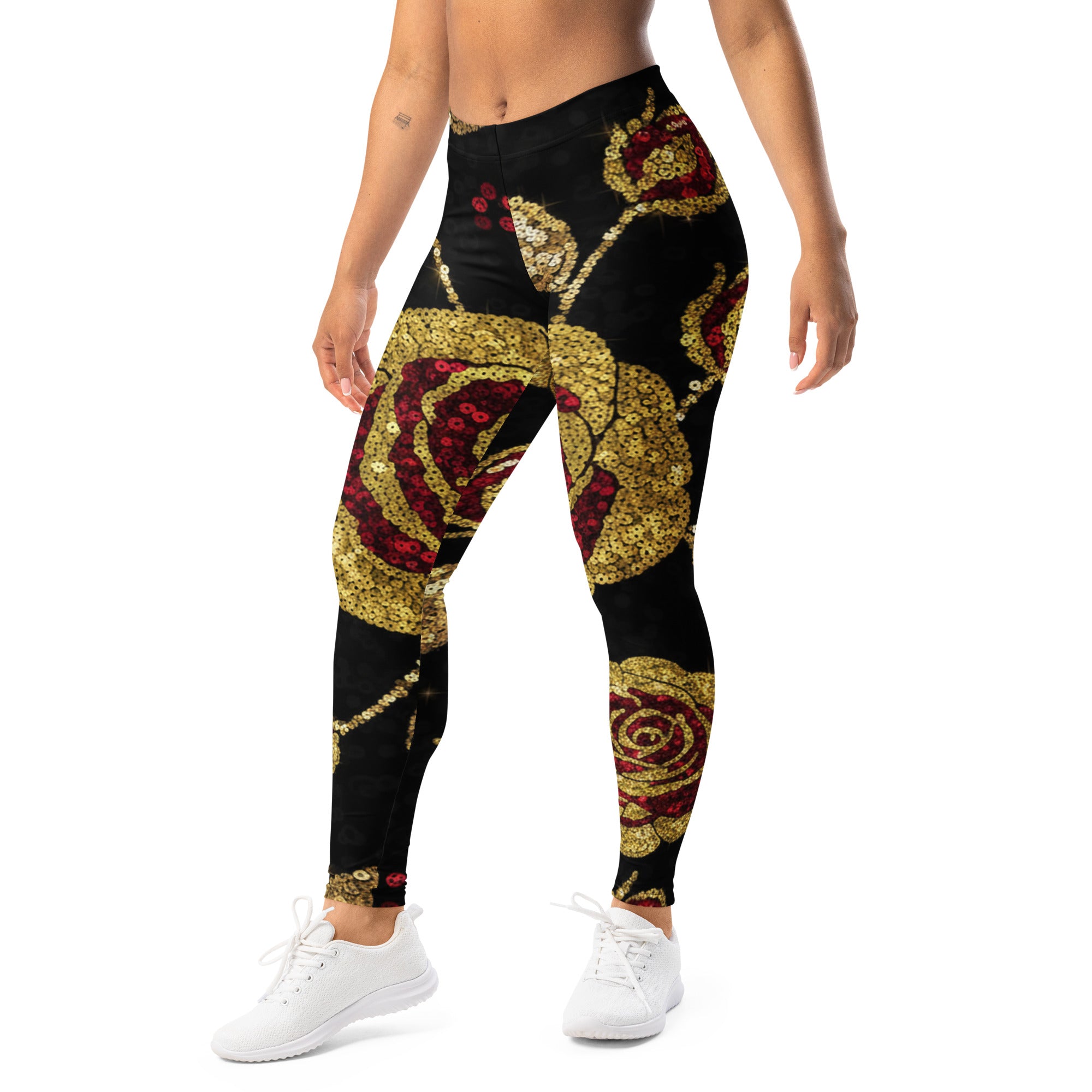 Gold Paillette Rose Leggings | GearBunch