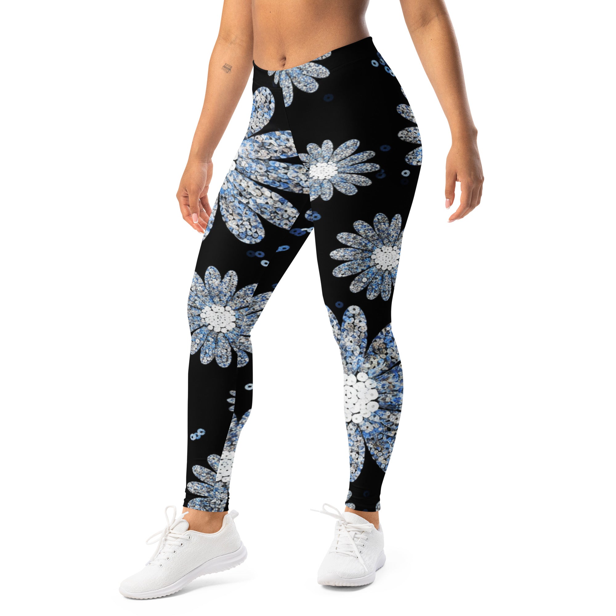 Silver Paillette Daisy Leggings | GearBunch