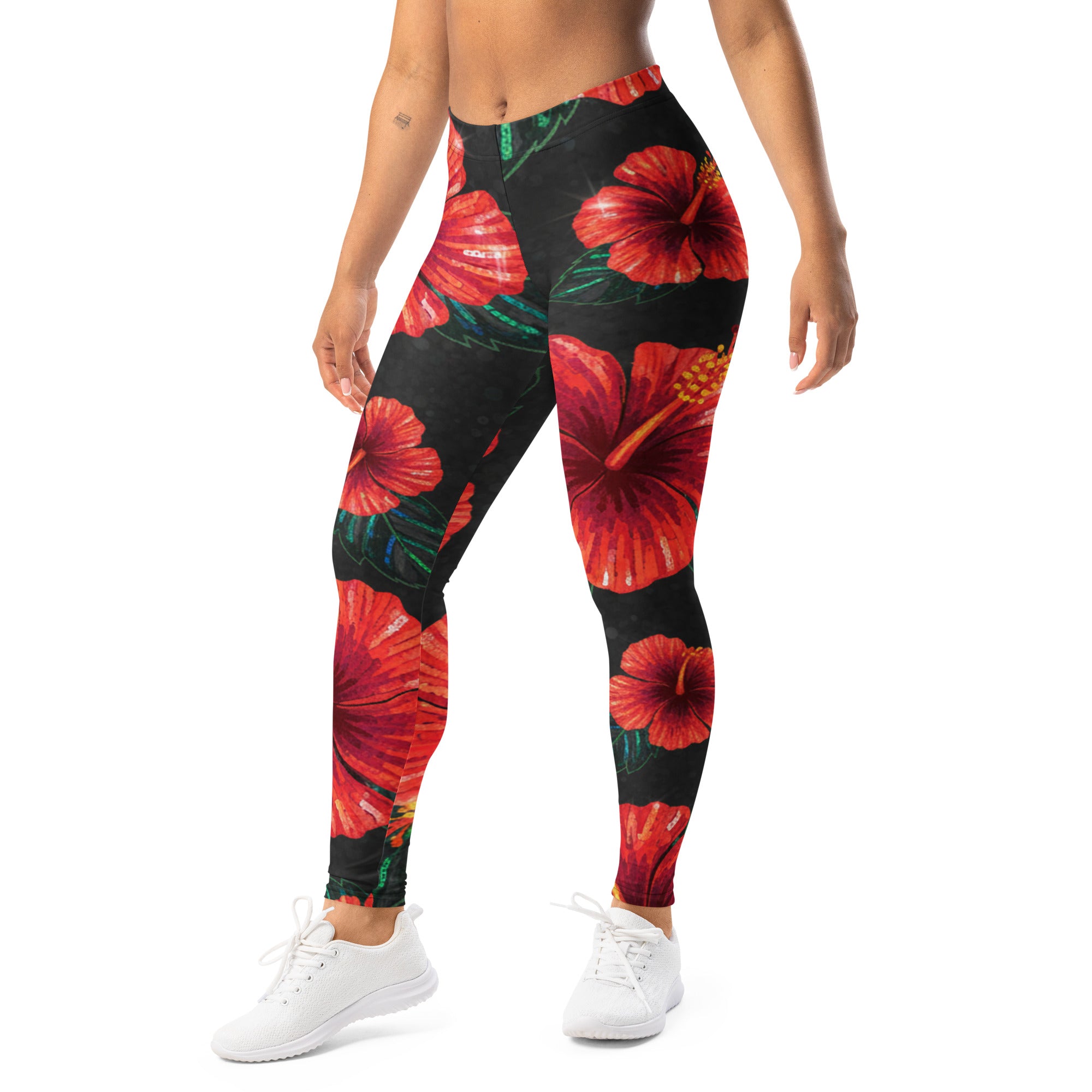 Scarlet Hibiscus Paillette Leggings | GearBunch