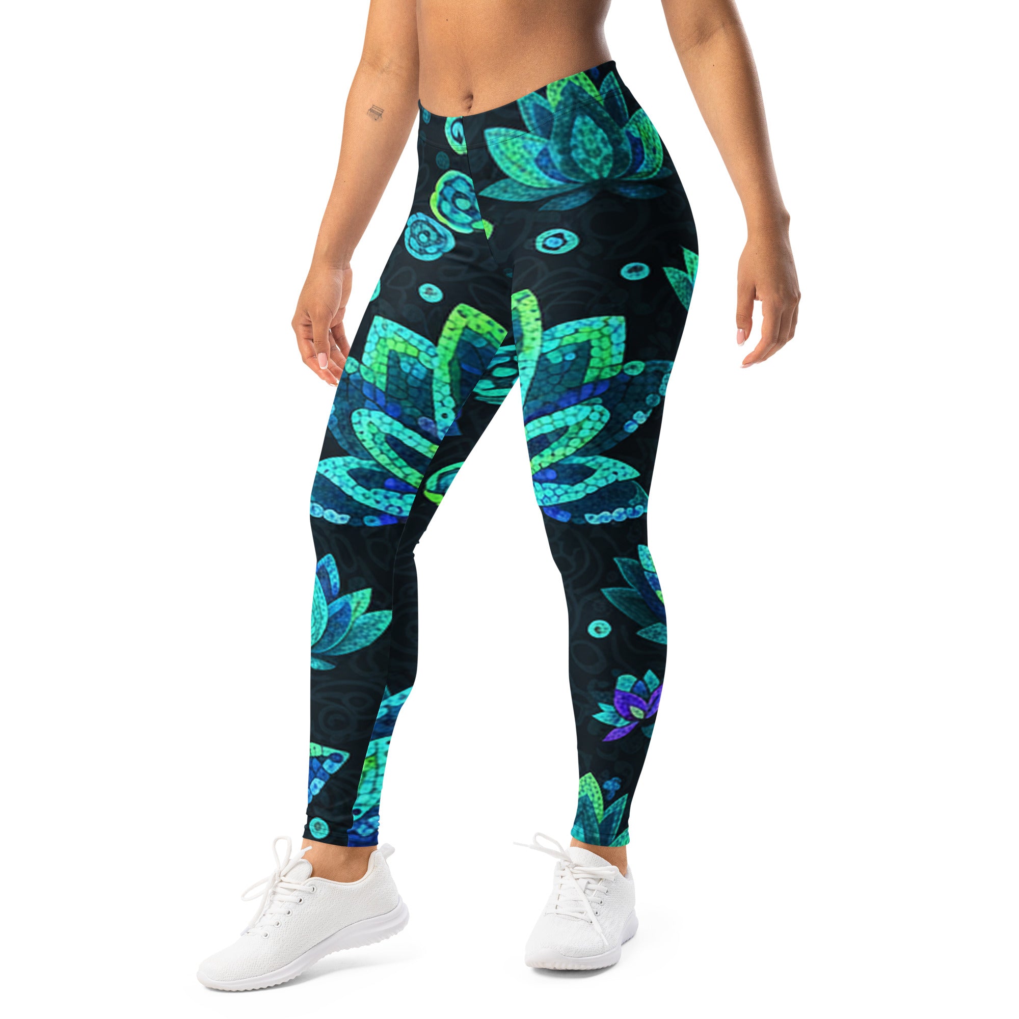 Teal Paillette Lotus Leggings | GearBunch