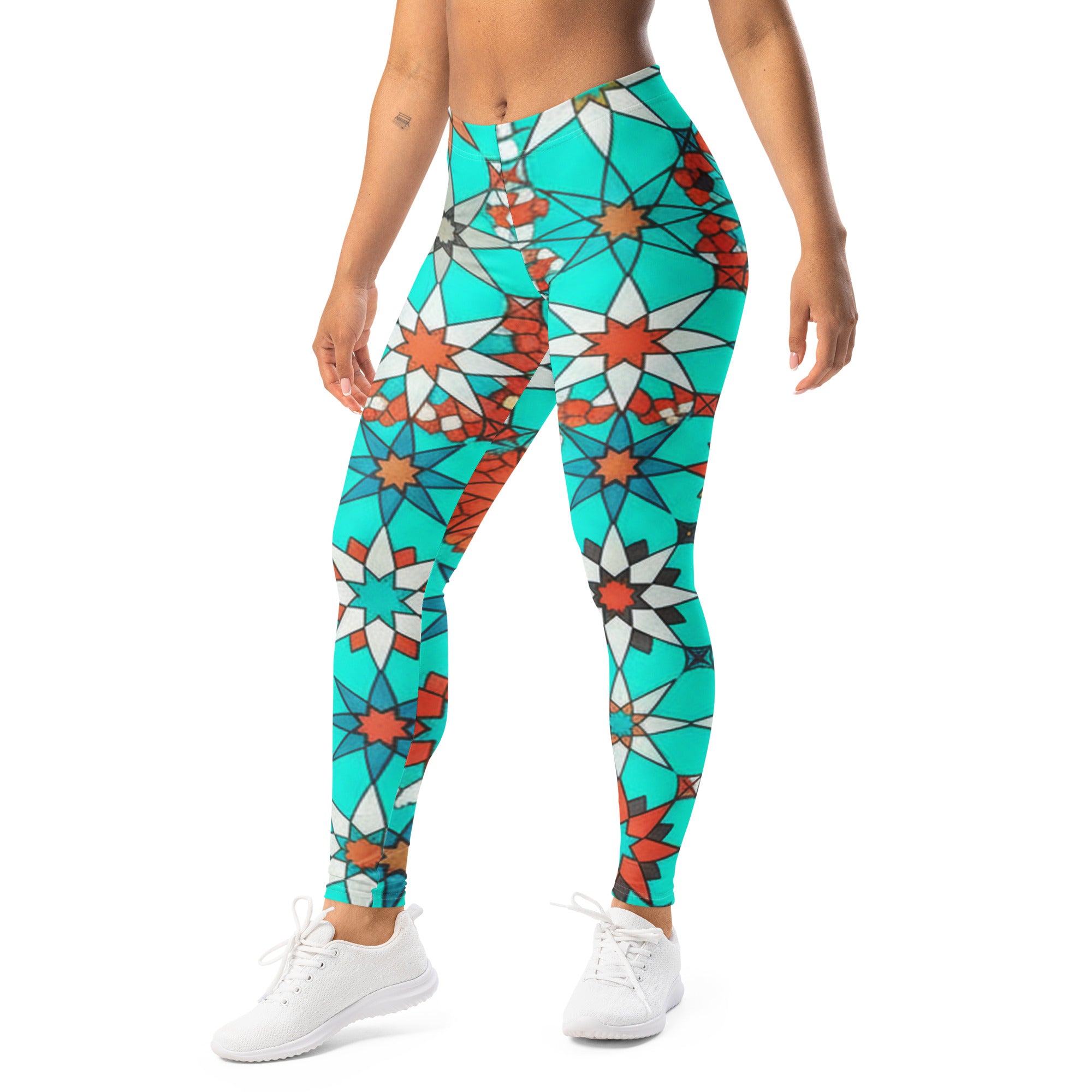 Zellige Turquoise Coral Leggings | GearBunch