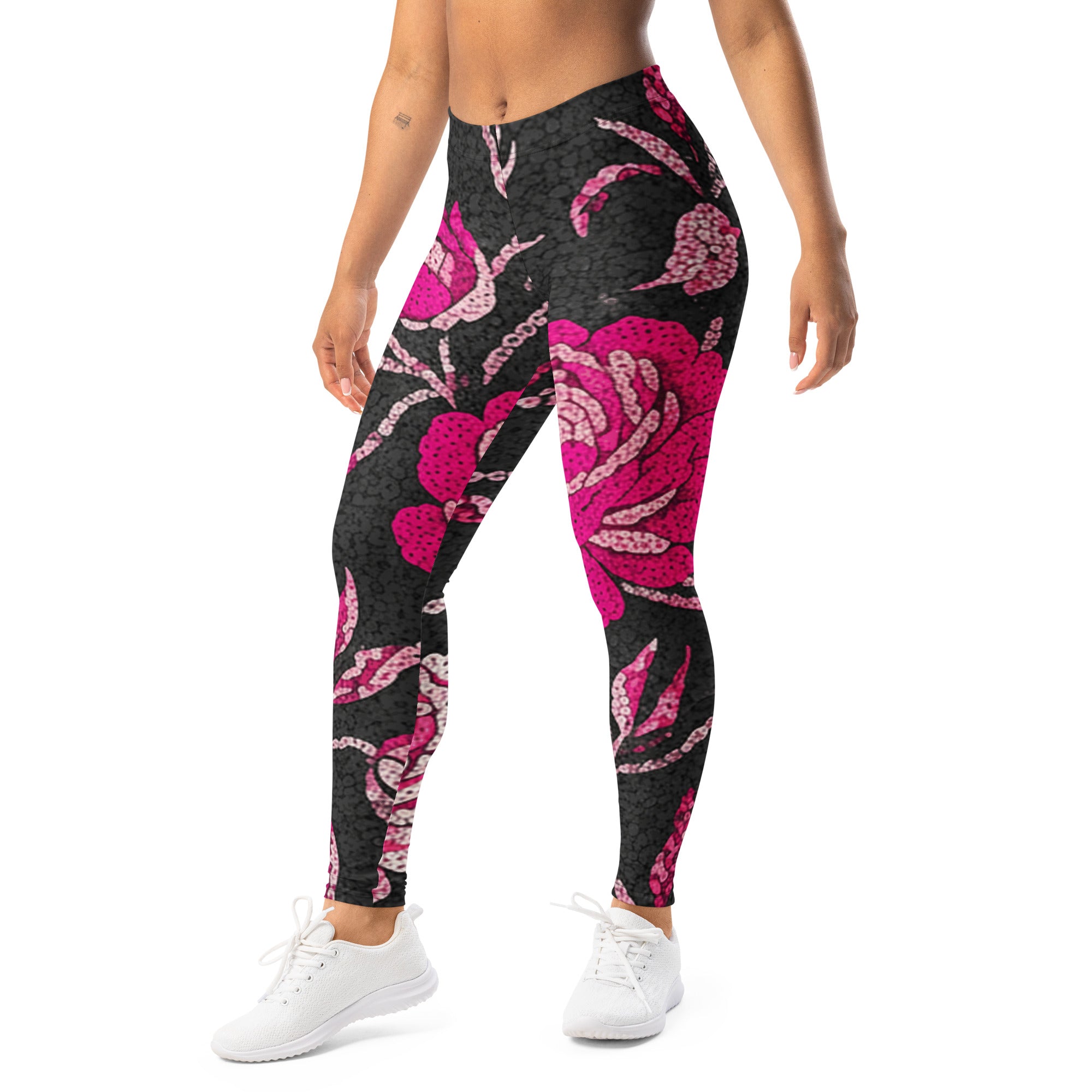 Pink Paillette Peony Leggings | GearBunch