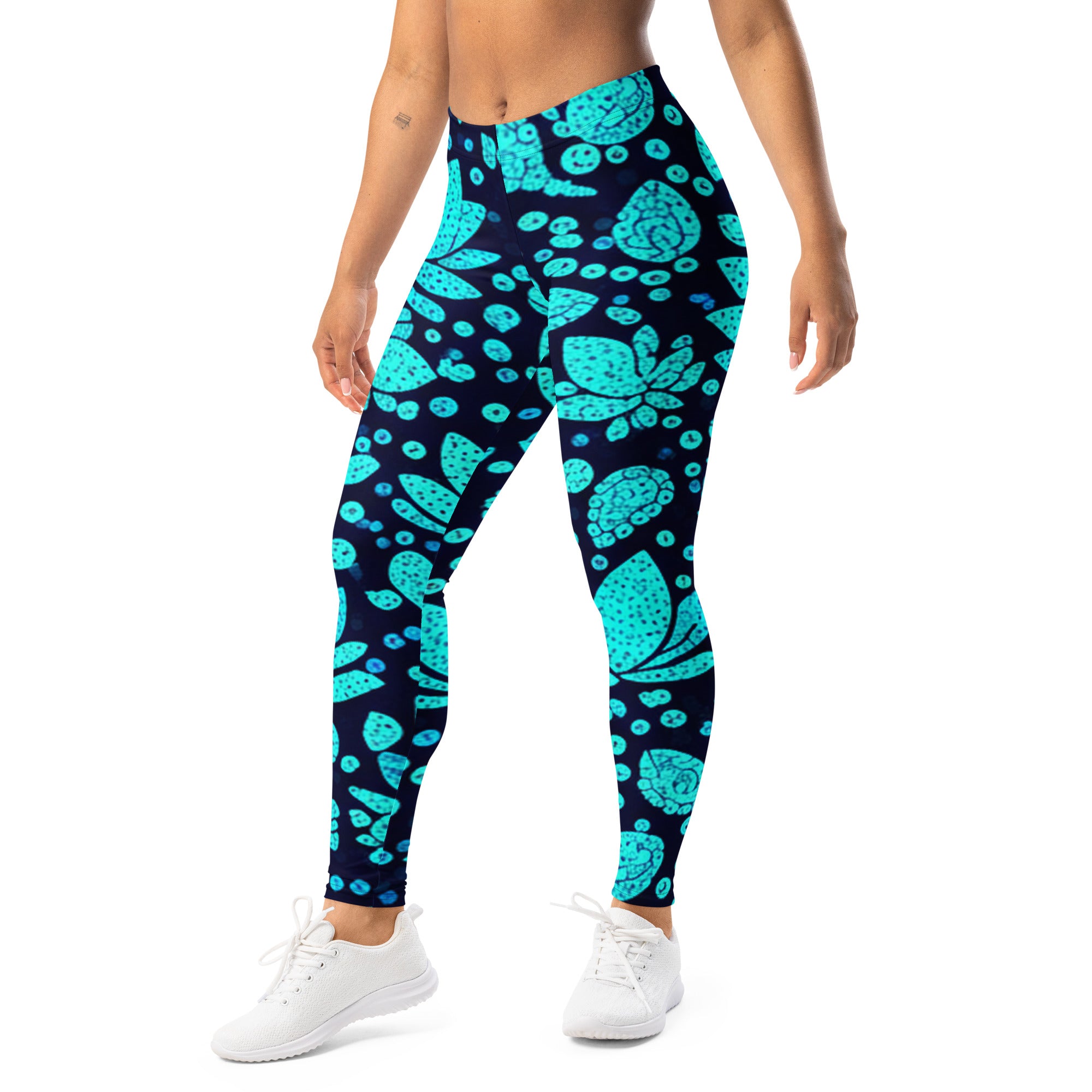 Teal Paillette Lotus Leggings | GearBunch