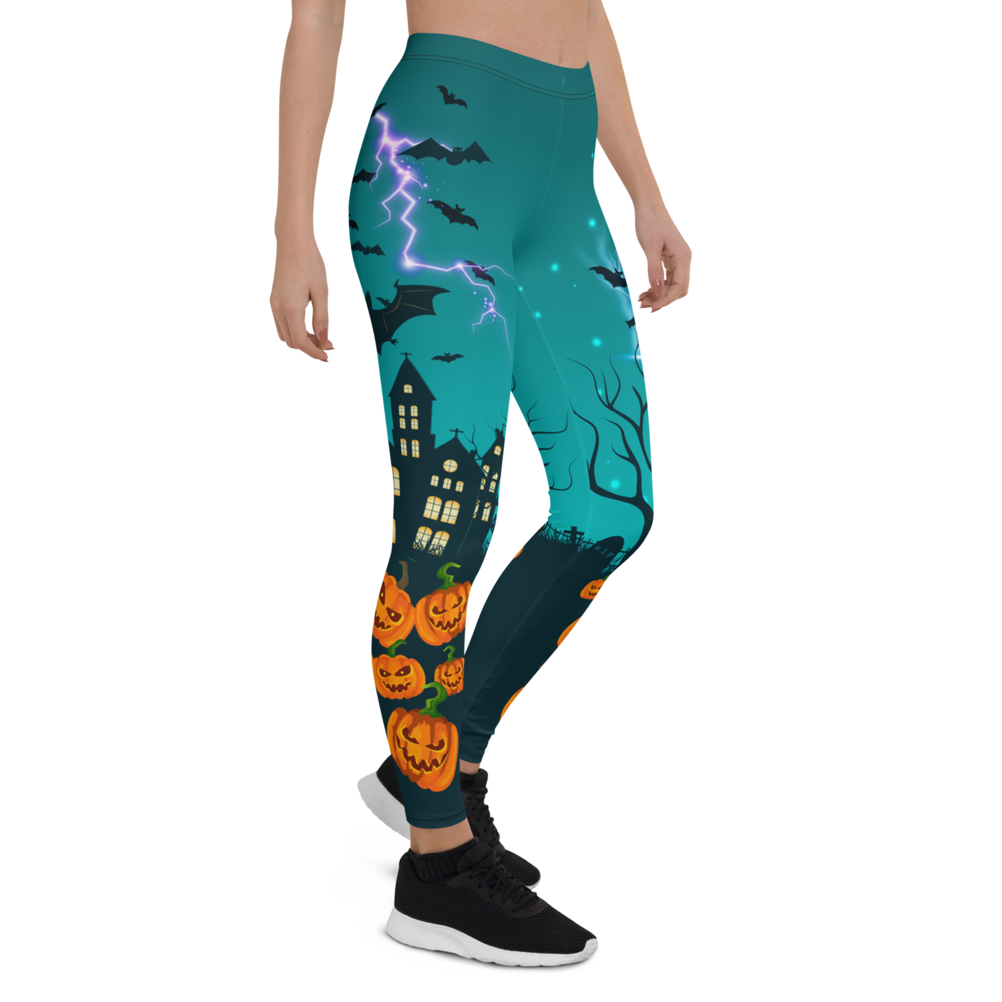 Halloween Pumpkin and Lightning Leggings Right side