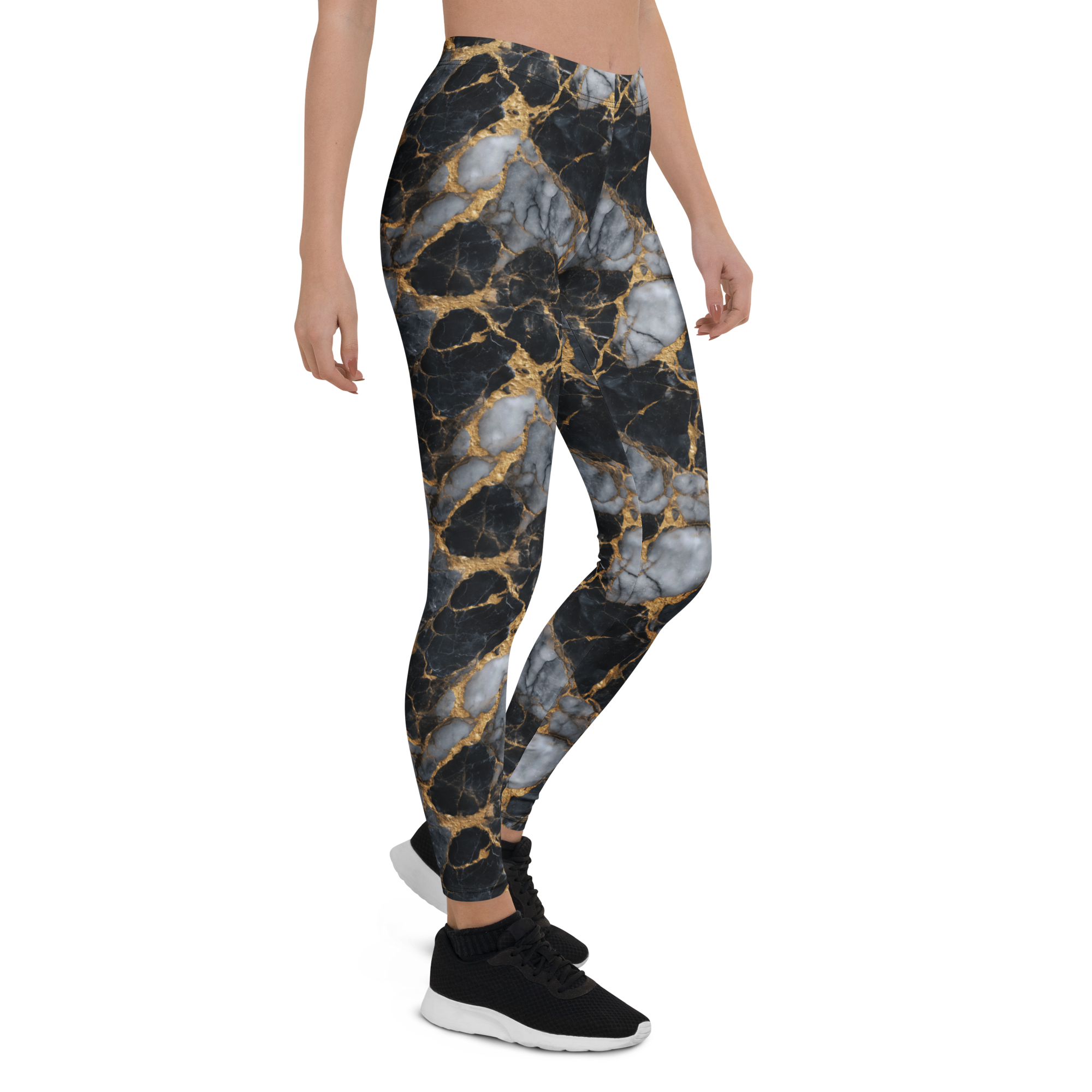 Black Gold Marble Leggings Right View