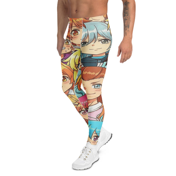 Men's anime cat cafe printed meggings front view