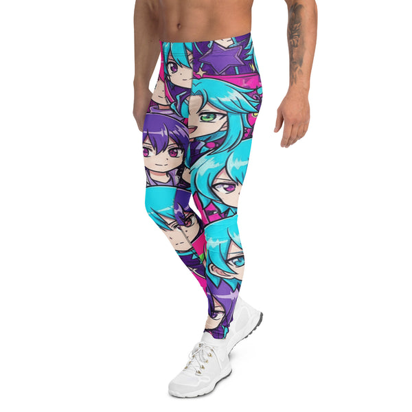 Men's anime collage cyberpunk printed meggings front view