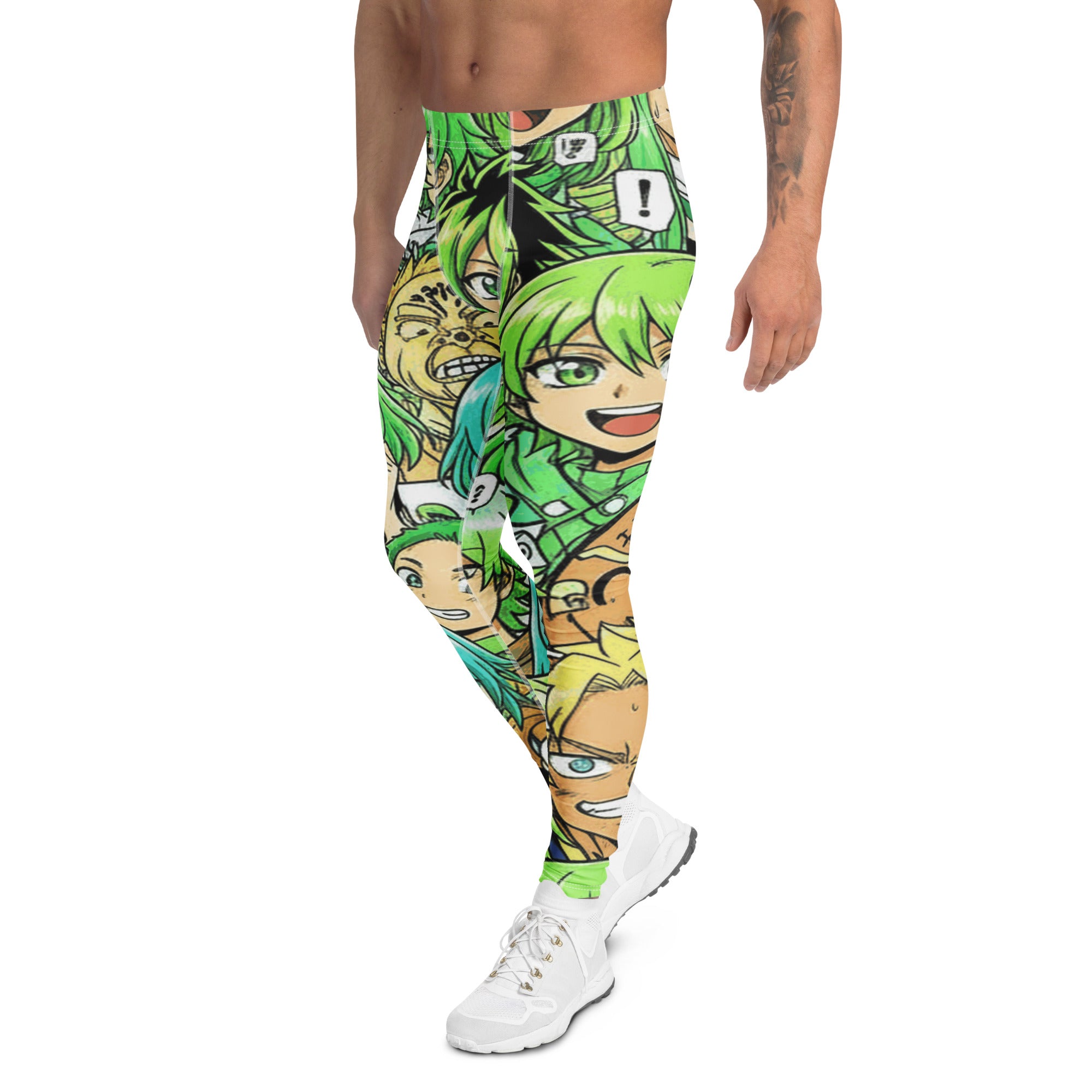Men's anime collage forest spirit printed meggings front view