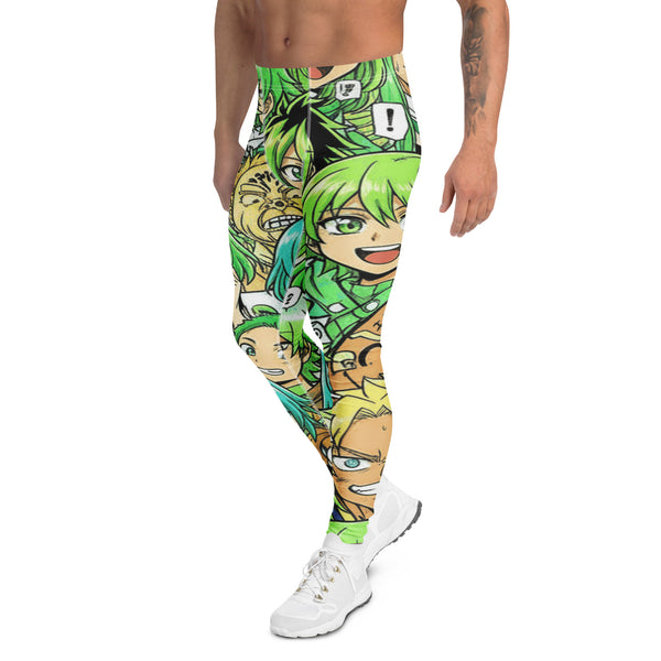 Men's anime collage forest spirit printed meggings front view
