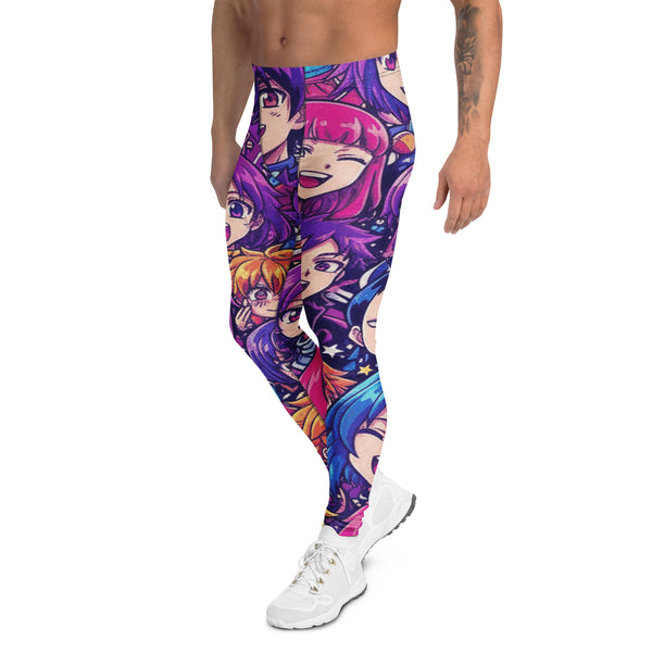 Women's anime collage galaxy hero printed meggings front view