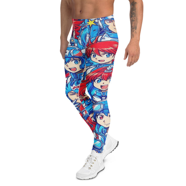Men's anime collage mecha pilot printed meggings front view