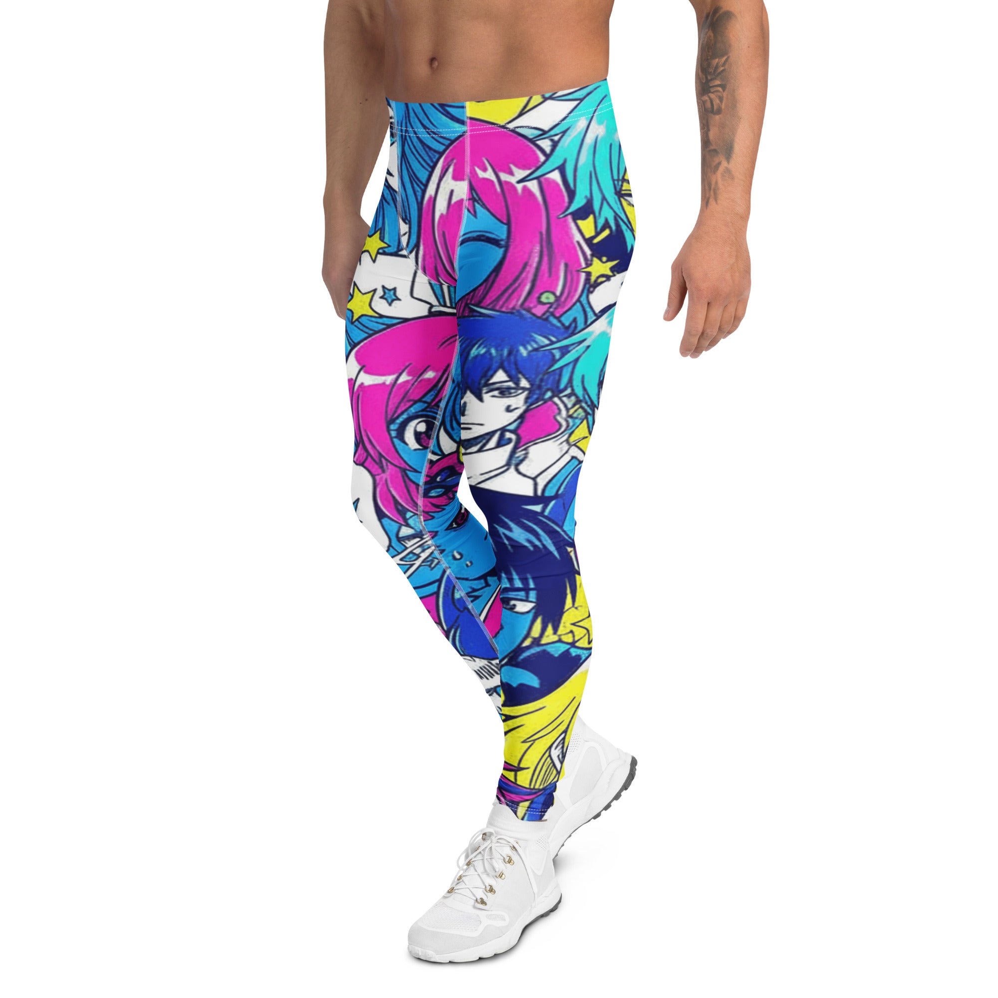 Women's anime collage neon Tokyo printed meggings front view